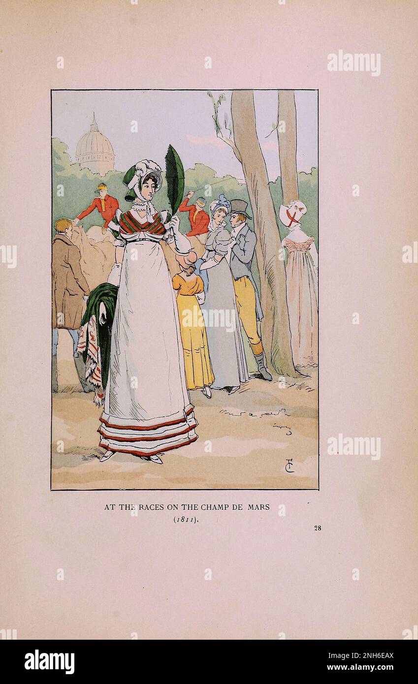 Mode vintage à Paris. Aux courses sur le champ de Mars, 1811. Les différentes phases du goût féminin et de l'esthétique de 1797 à 1897 Banque D'Images
