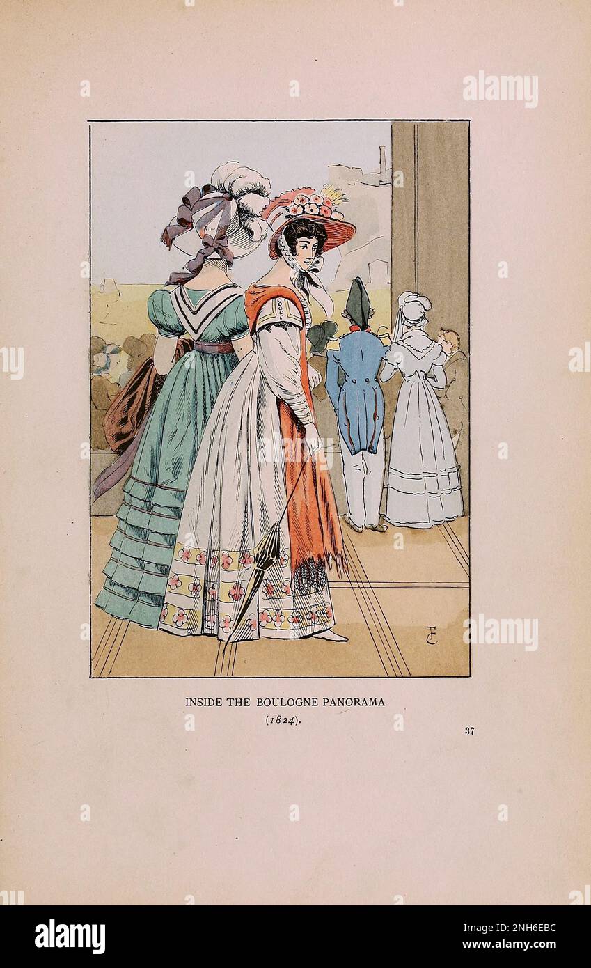 Mode vintage à Paris. Intérieur du Panorama de Boulogne, 1824. Les différentes phases du goût féminin et de l'esthétique de 1797 à 1897 Banque D'Images