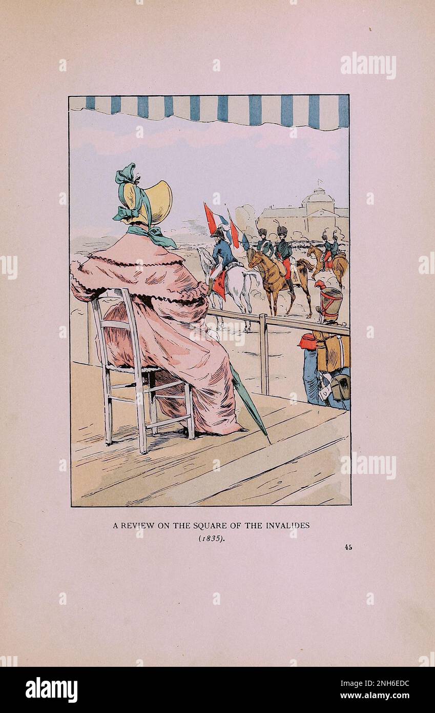 Mode vintage à Paris. Une revue sur la place des Invalides, 1835. Les différentes phases du goût féminin et de l'esthétique de 1797 à 1897 Banque D'Images