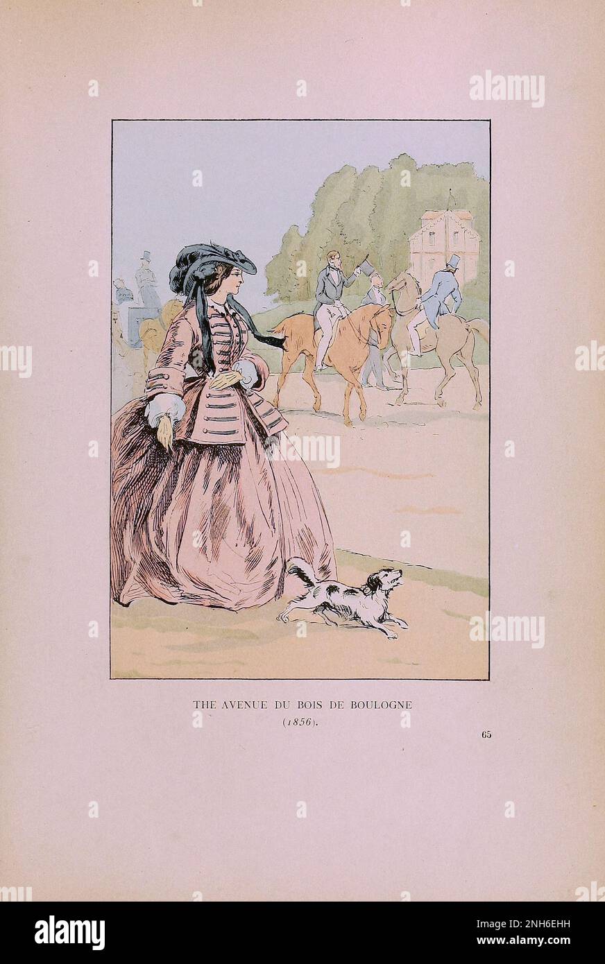Mode vintage à Paris. L'avenue du Bois de Boulogne, 1856. Les différentes phases du goût féminin et de l'esthétique de 1797 à 1897 Banque D'Images Mode vintage à Paris. L'avenue du Bois de Boulogne, 1856. Les différentes phases du goût féminin et de l'esthétique de 1797 à 1897 Banque D'Images