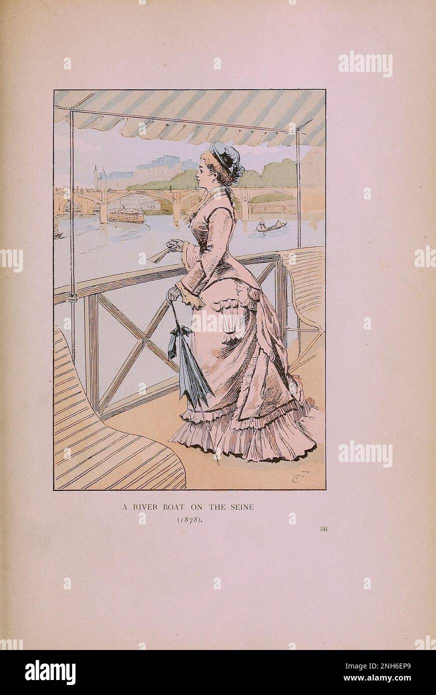 Mode vintage à Paris. Un bateau sur la Seine, 1878. Les différentes phases du goût féminin et de l'esthétique de 1797 à 1897 Banque D'Images