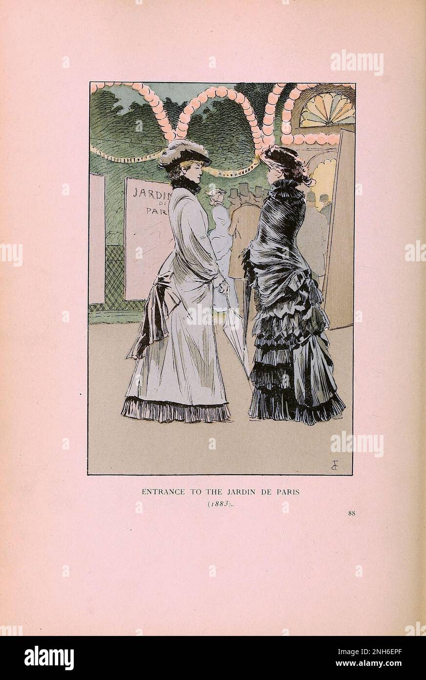 Mode vintage à Paris. Entrée à la embarquement de Paris, 1883. Les différentes phases du goût féminin et de l'esthétique de 1797 à 1897 Banque D'Images