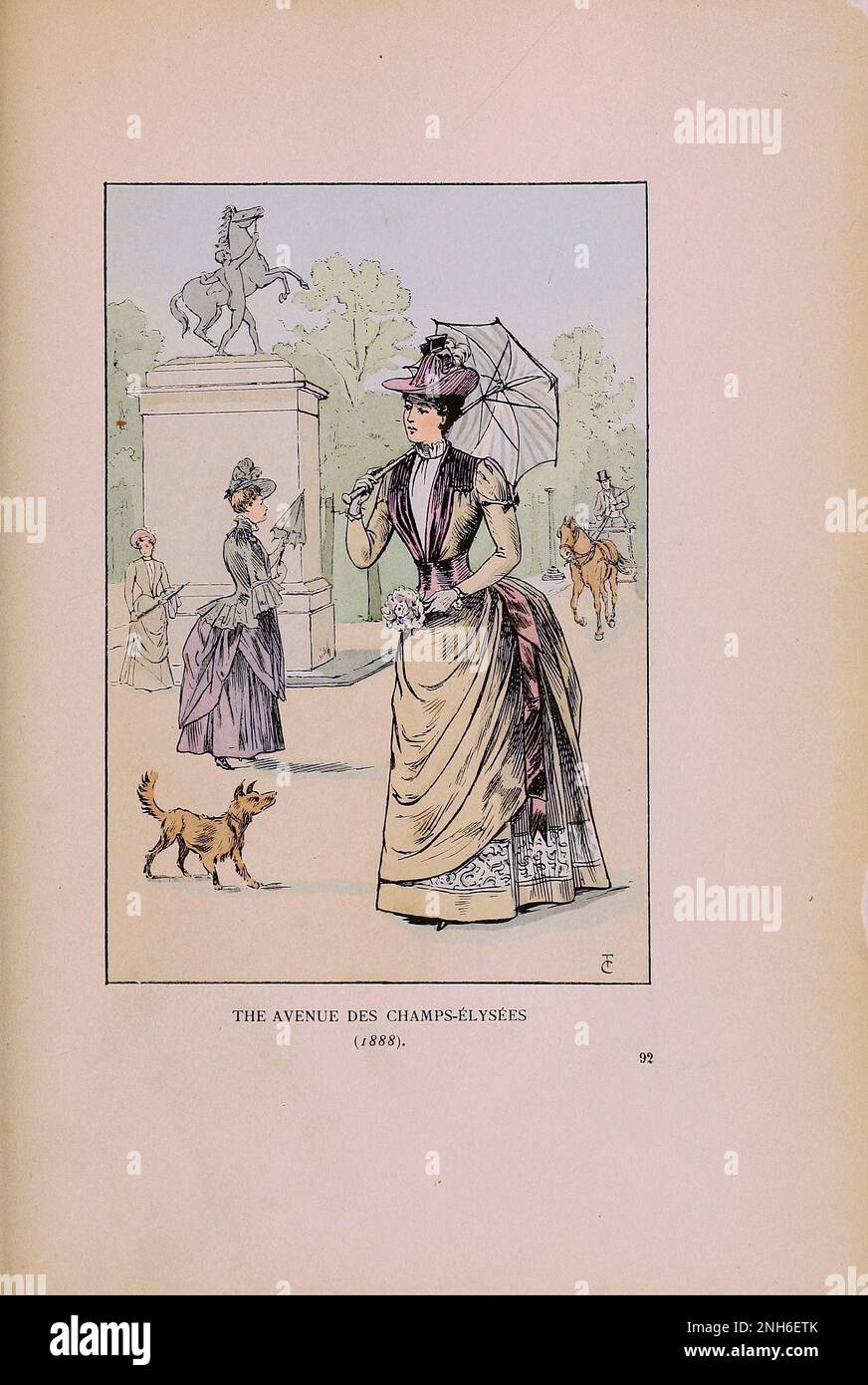 Mode vintage à Paris. L'Aveneu de champs Elysées, 1888. Les différentes phases du goût féminin et de l'esthétique de 1797 à 1897 Banque D'Images