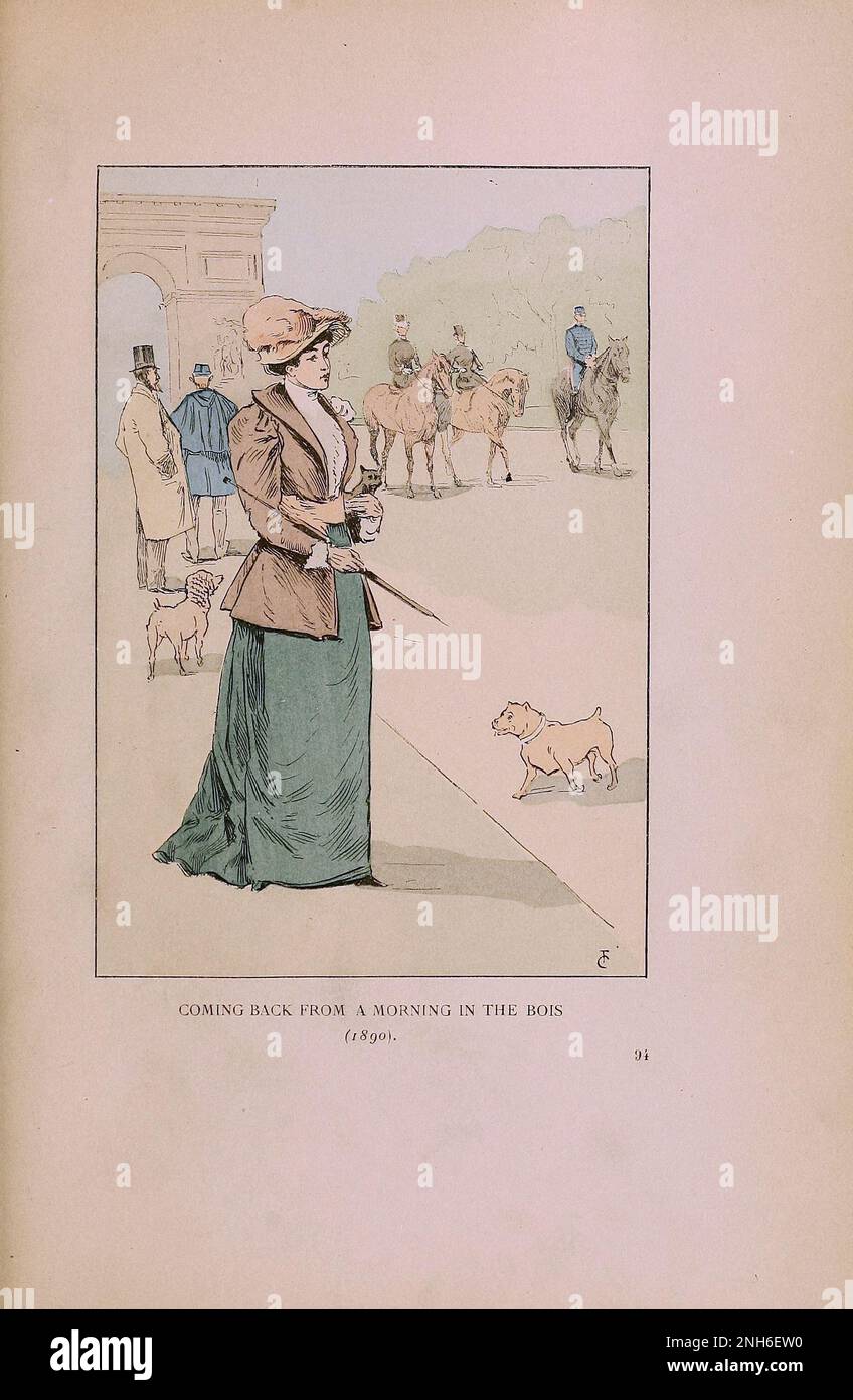 Mode vintage à Paris. De retour d'une matinée dans le Bois, 1890. Les différentes phases du goût féminin et de l'esthétique de 1797 à 1897 Banque D'Images