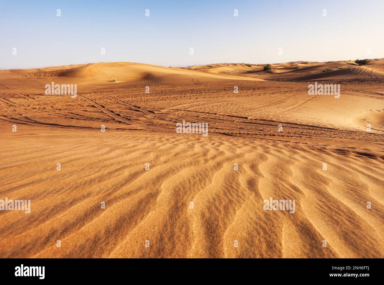 Magnifique coucher de soleil sur les dunes de sable dans le désert du quartier vide arabe, Émirats Arabes Unis. RUB' al Kali près de Dubaï Banque D'Images