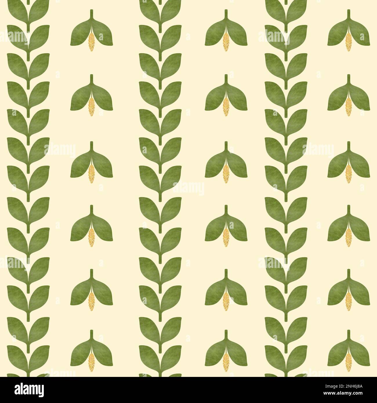 Motif sans couture avec renforts et pointes. Illustration sans fin à trame texturée. Impression végétale en pleine croissance. Idéal pour emballer des produits biologiques Banque D'Images