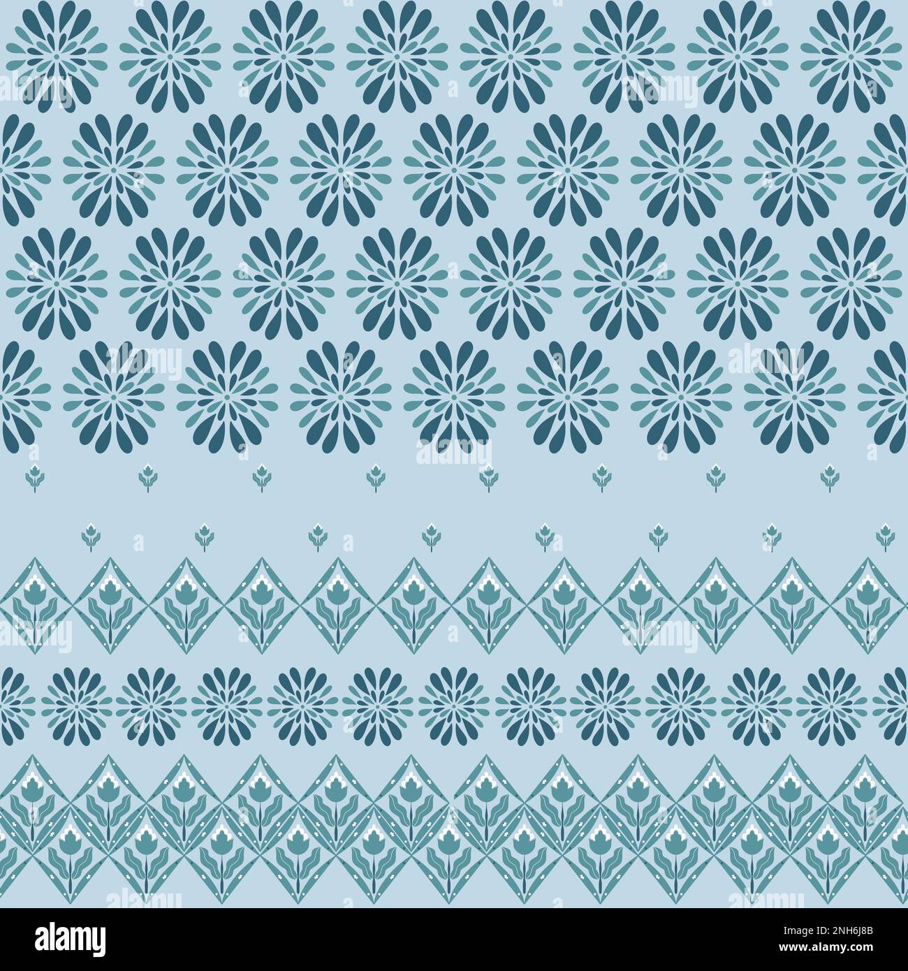 Motif sans couture Rhombus et fleurs abstraites. Décoration moderne simple dans des tons bleus. Arrière-plan monochrome géométrique. Parfait pour l'impression de lin et le cadeau Banque D'Images