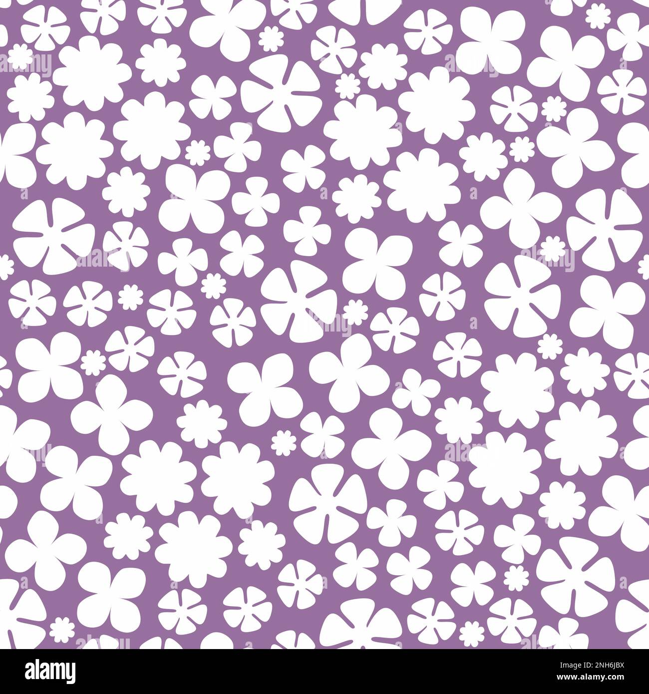 Motif fleuri tendance sans couture avec de jolies fleurs blanches. Fleurs abstraites sur fond violet Banque D'Images