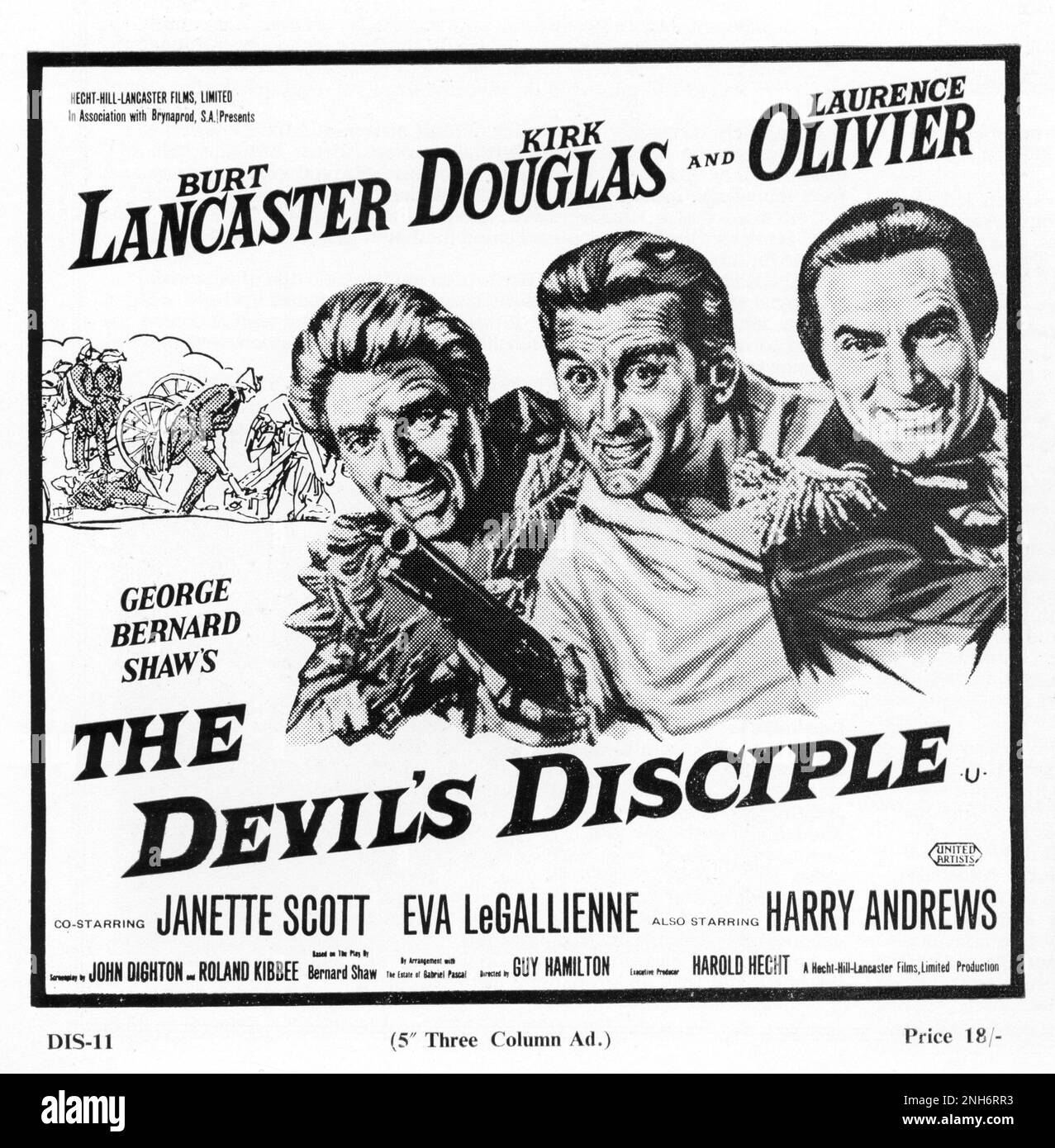 BURT LANCASTER KIRK DOUGLAS et LAURENCE OLIVIER dans LE DISCIPLE du DIABLE 1959 réalisateur GUY HAMILTON et (non crédité) ALEXANDER MACKENDRICK basé Sur la pièce de George Bernard Shaw scénario John Dighton et Roland Kibbee musique Richard Rodney Bennett co-directeur de la coproduction Royaume-Uni-États-Unis Producteurs Kirk Douglas et Burt Lancaster Hecht-Hill-Lancaster Productions / Brynaprod / United Artists Banque D'Images BURT LANCASTER KIRK DOUGLAS et LAURENCE OLIVIER dans LE DISCIPLE du DIABLE 1959 réalisateur GUY HAMILTON et (non crédité) ALEXANDER MACKENDRICK basé Sur la pièce de George Bernard Shaw scénario John Dighton et Roland Kibbee musique Richard Rodney Bennett co-directeur de la coproduction Royaume-Uni-États-Unis Producteurs Kirk Douglas et Burt Lancaster Hecht-Hill-Lancaster Productions / Brynaprod / United Artists Banque D'Images