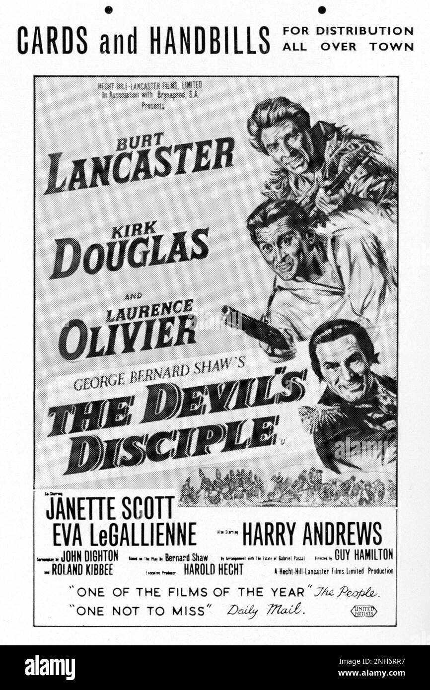 BURT LANCASTER KIRK DOUGLAS et LAURENCE OLIVIER dans LE DISCIPLE du DIABLE 1959 réalisateur GUY HAMILTON et (non crédité) ALEXANDER MACKENDRICK basé Sur la pièce de George Bernard Shaw scénario John Dighton et Roland Kibbee musique Richard Rodney Bennett co-directeur de la coproduction Royaume-Uni-États-Unis Producteurs Kirk Douglas et Burt Lancaster Hecht-Hill-Lancaster Productions / Brynaprod / United Artists Banque D'Images