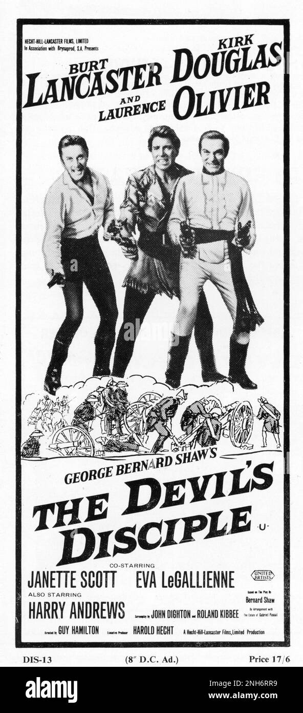 BURT LANCASTER KIRK DOUGLAS et LAURENCE OLIVIER dans LE DISCIPLE du DIABLE 1959 réalisateur GUY HAMILTON et (non crédité) ALEXANDER MACKENDRICK basé Sur la pièce de George Bernard Shaw scénario John Dighton et Roland Kibbee musique Richard Rodney Bennett co-directeur de la coproduction Royaume-Uni-États-Unis Producteurs Kirk Douglas et Burt Lancaster Hecht-Hill-Lancaster Productions / Brynaprod / United Artists Banque D'Images BURT LANCASTER KIRK DOUGLAS et LAURENCE OLIVIER dans LE DISCIPLE du DIABLE 1959 réalisateur GUY HAMILTON et (non crédité) ALEXANDER MACKENDRICK basé Sur la pièce de George Bernard Shaw scénario John Dighton et Roland Kibbee musique Richard Rodney Bennett co-directeur de la coproduction Royaume-Uni-États-Unis Producteurs Kirk Douglas et Burt Lancaster Hecht-Hill-Lancaster Productions / Brynaprod / United Artists Banque D'Images