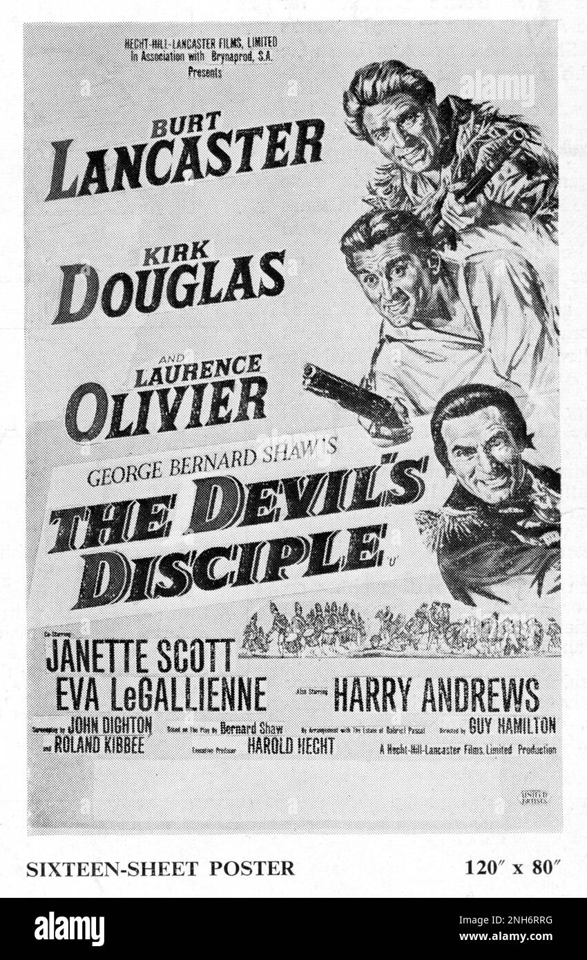 BURT LANCASTER KIRK DOUGLAS et LAURENCE OLIVIER dans LE DISCIPLE du DIABLE 1959 réalisateur GUY HAMILTON et (non crédité) ALEXANDER MACKENDRICK basé Sur la pièce de George Bernard Shaw scénario John Dighton et Roland Kibbee musique Richard Rodney Bennett co-directeur de la coproduction Royaume-Uni-États-Unis Producteurs Kirk Douglas et Burt Lancaster Hecht-Hill-Lancaster Productions / Brynaprod / United Artists Banque D'Images BURT LANCASTER KIRK DOUGLAS et LAURENCE OLIVIER dans LE DISCIPLE du DIABLE 1959 réalisateur GUY HAMILTON et (non crédité) ALEXANDER MACKENDRICK basé Sur la pièce de George Bernard Shaw scénario John Dighton et Roland Kibbee musique Richard Rodney Bennett co-directeur de la coproduction Royaume-Uni-États-Unis Producteurs Kirk Douglas et Burt Lancaster Hecht-Hill-Lancaster Productions / Brynaprod / United Artists Banque D'Images