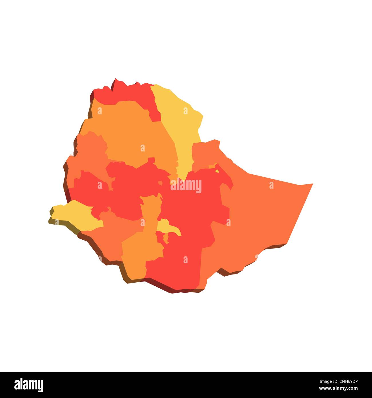 Éthiopie carte politique des divisions administratives - régions et villes à charte. 3D carte dans des tons de couleur orange. Illustration de Vecteur