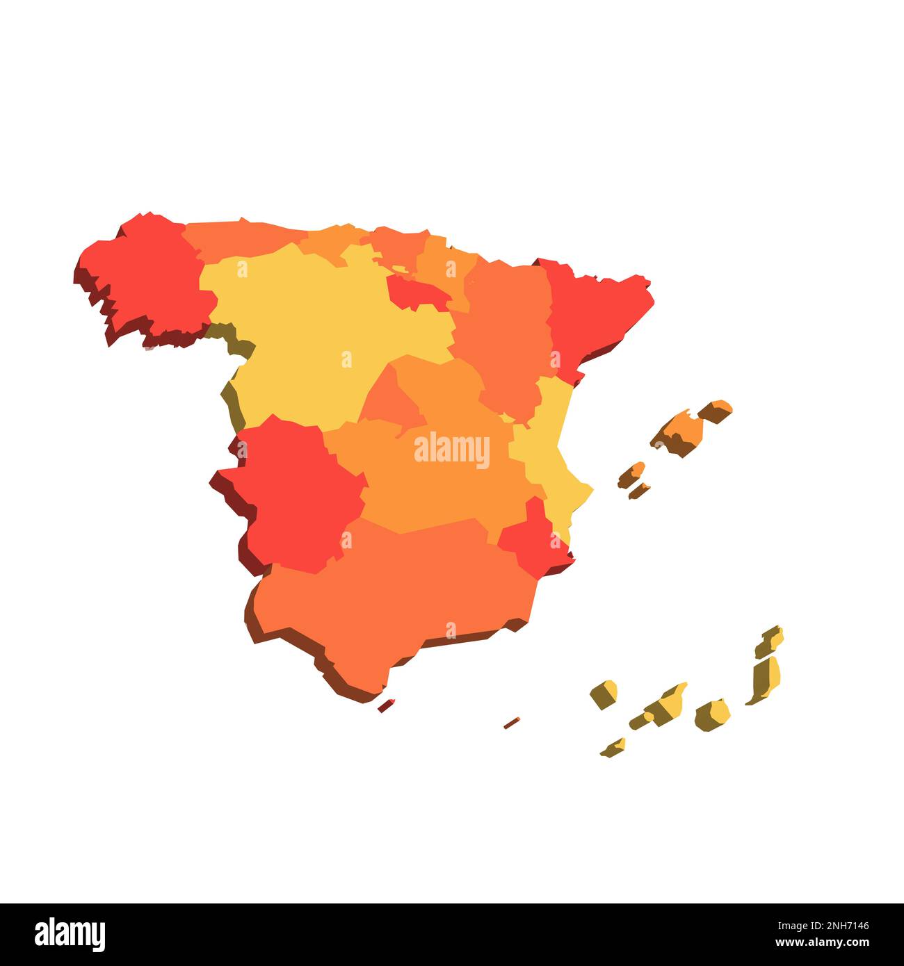 Espagne carte politique des divisions administratives - communautés autonomes et villes autonomes de Ceuta et Melilla. 3D carte dans des tons de couleur orange. Illustration de Vecteur