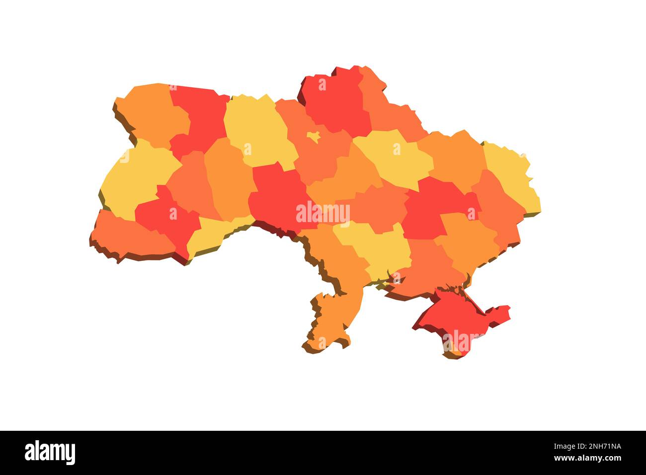 Ukraine carte politique des divisions administratives - régions, deux villes ayant un statut spécial de Kiev et de Sébastopol, et république autonome de Crimée. 3D carte dans des tons de couleur orange. Illustration de Vecteur