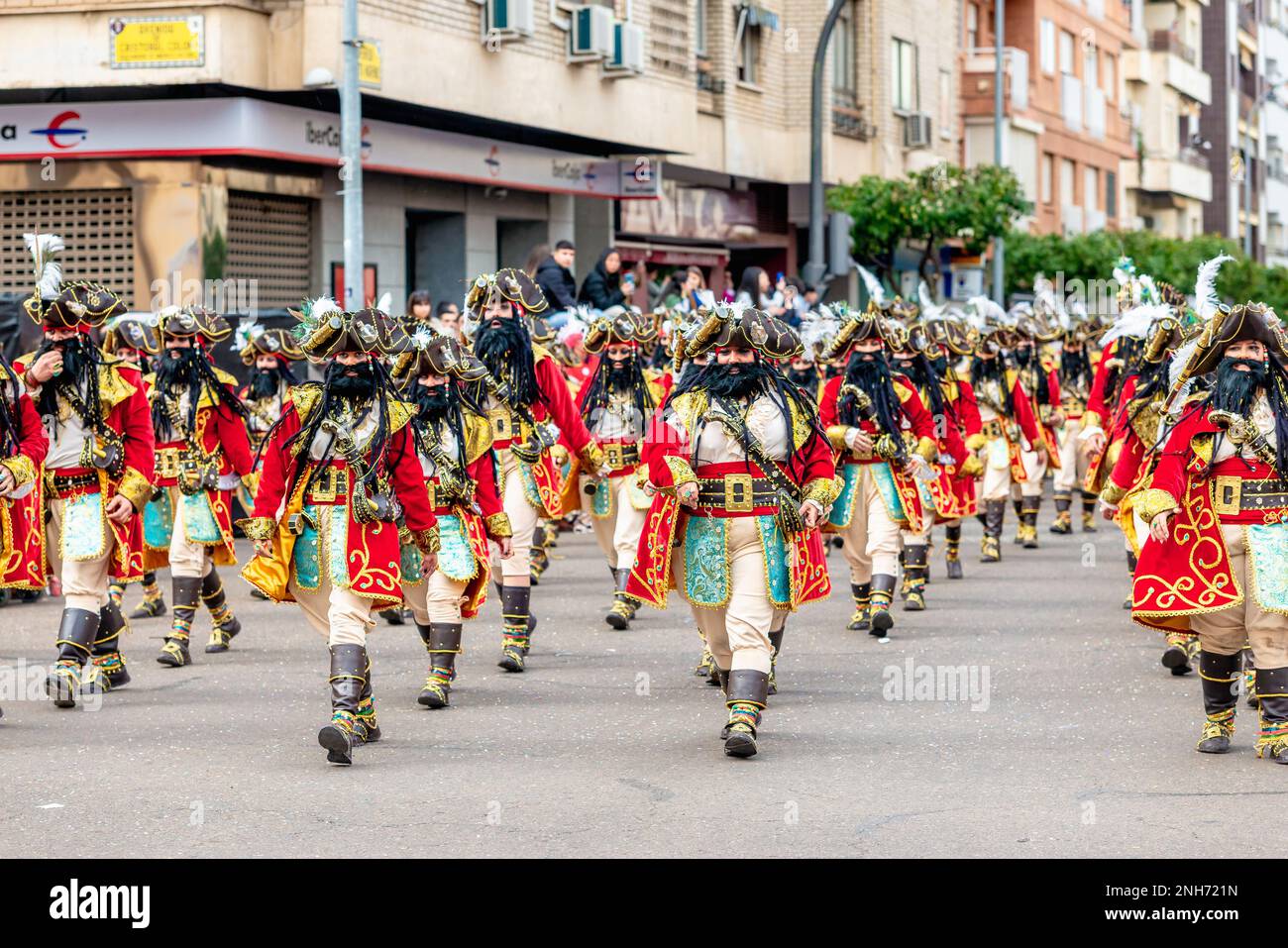 Badajoz, Espagne, dimanche. 19 février 2023. Défilez dans les rues de Badajoz, groupe appelé umsuka imbali Banque D'Images