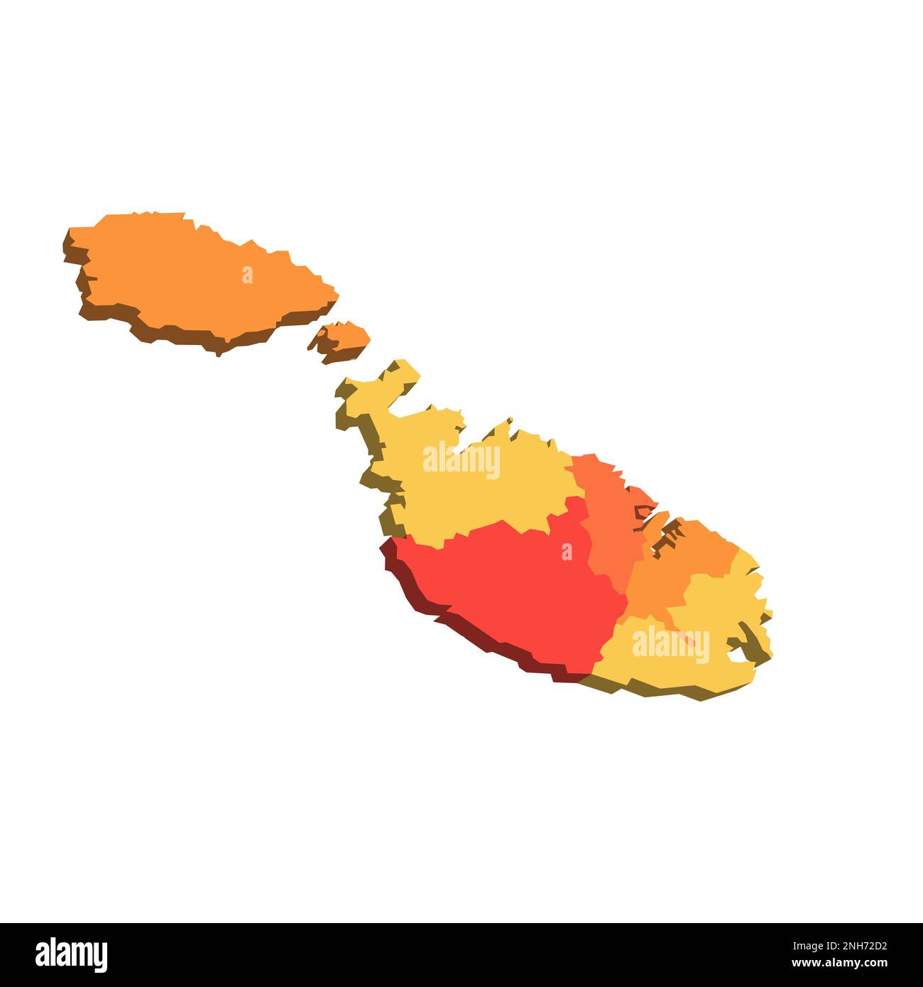 Malte carte politique des divisions administratives - régions. 3D carte dans des tons de couleur orange. Illustration de Vecteur