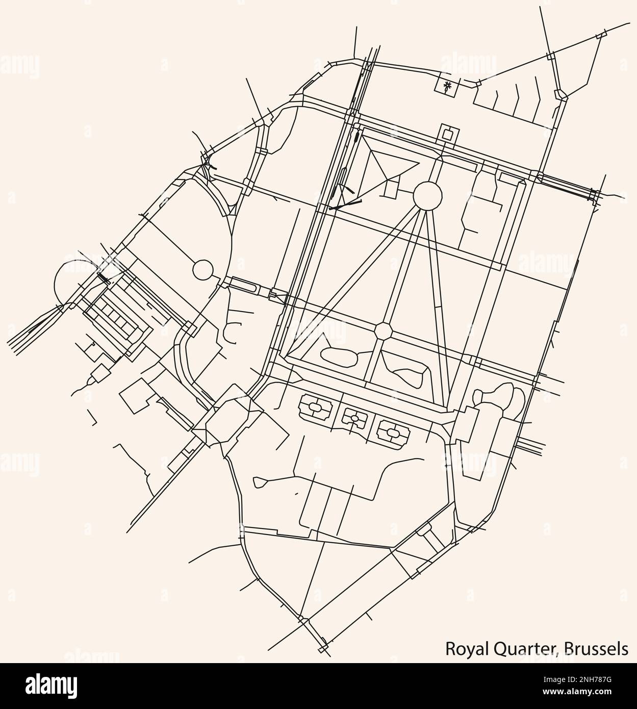 Carte des rues du QUARTIER ROYAL (QUARTIER ROYAL, KONINGSWIJK), BRUXELLES Illustration de Vecteur