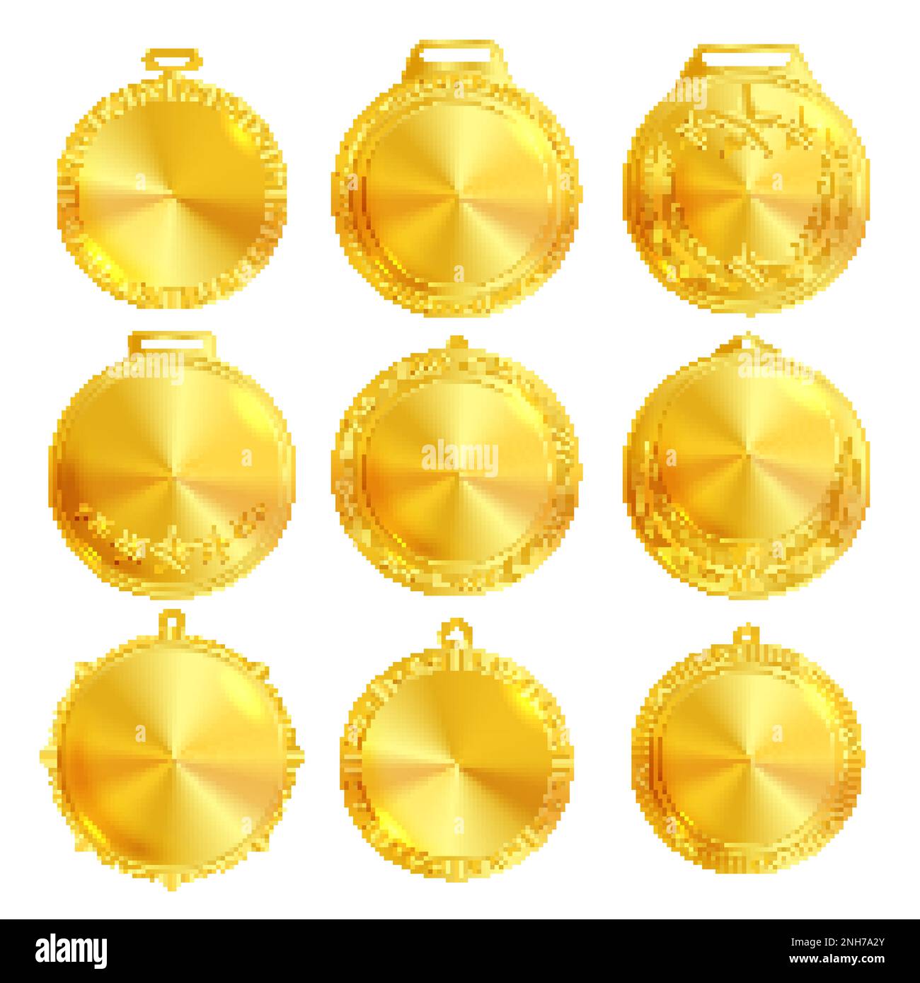 Maquette de médaille d'or avec couronne de Laurier et étoiles ensemble réaliste isolé sur fond blanc illustration vectorielle Illustration de Vecteur