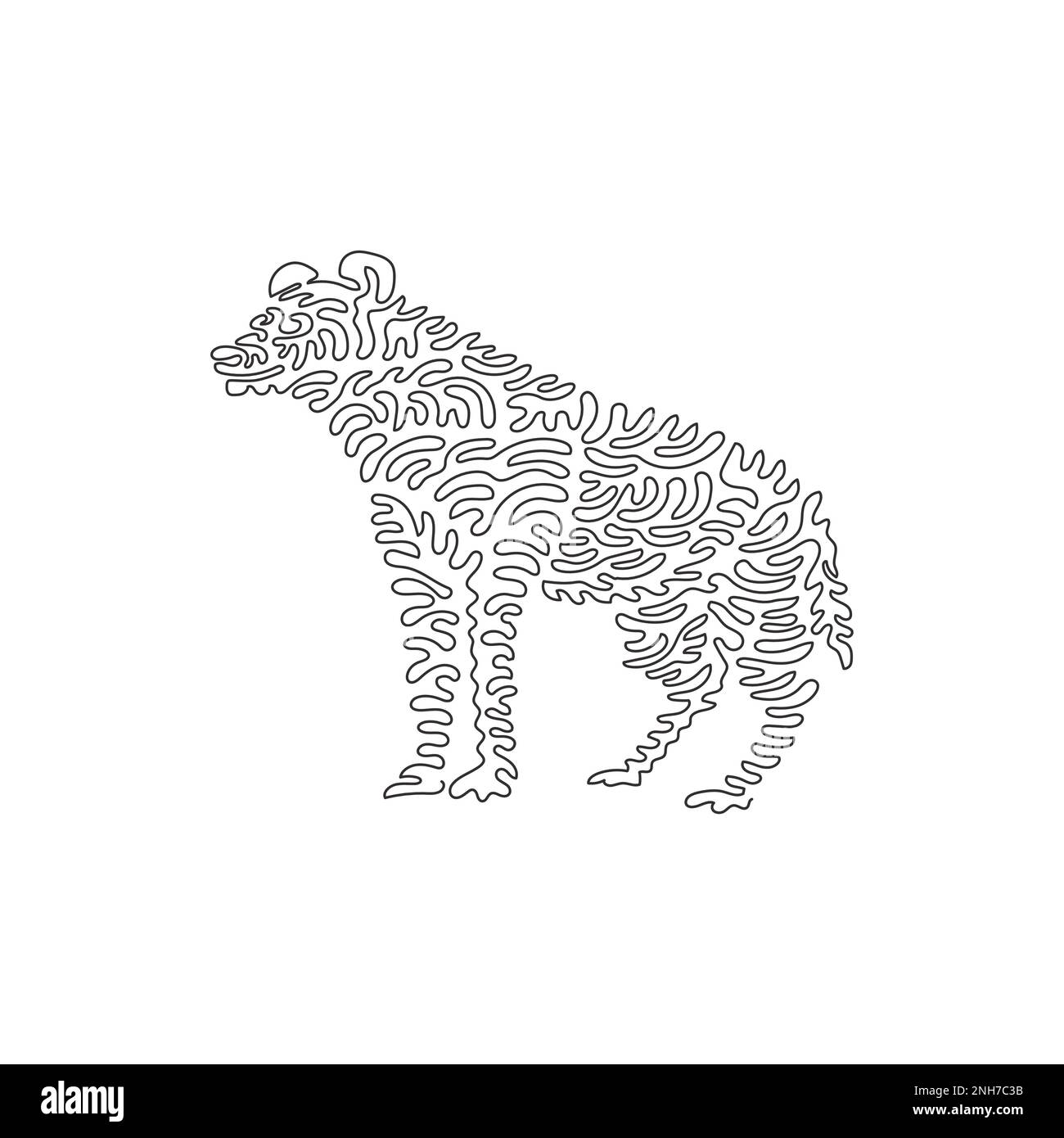 Courbe continue une ligne dessin de la courbe de hyène debout créepy art abstrait Illustration d'un vecteur de trait modifiable d'une seule ligne de mammifères carnivores Illustration de Vecteur