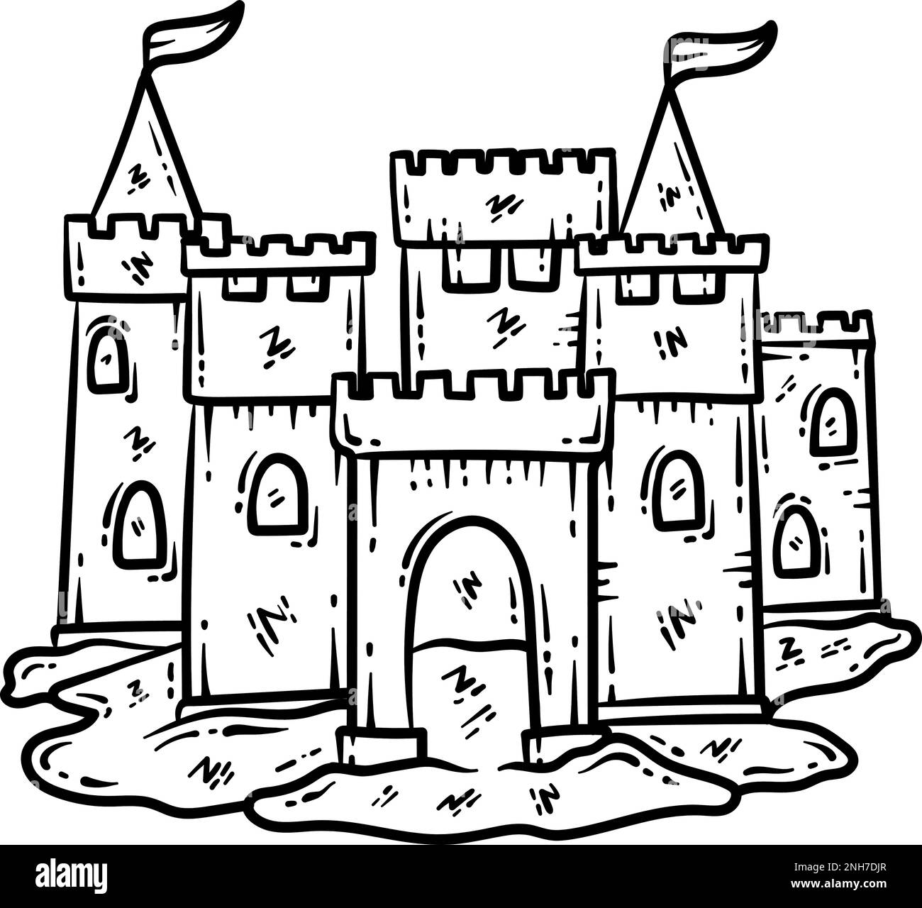 Page de coloriage artistique Summer Sand Castle Line Illustration de Vecteur