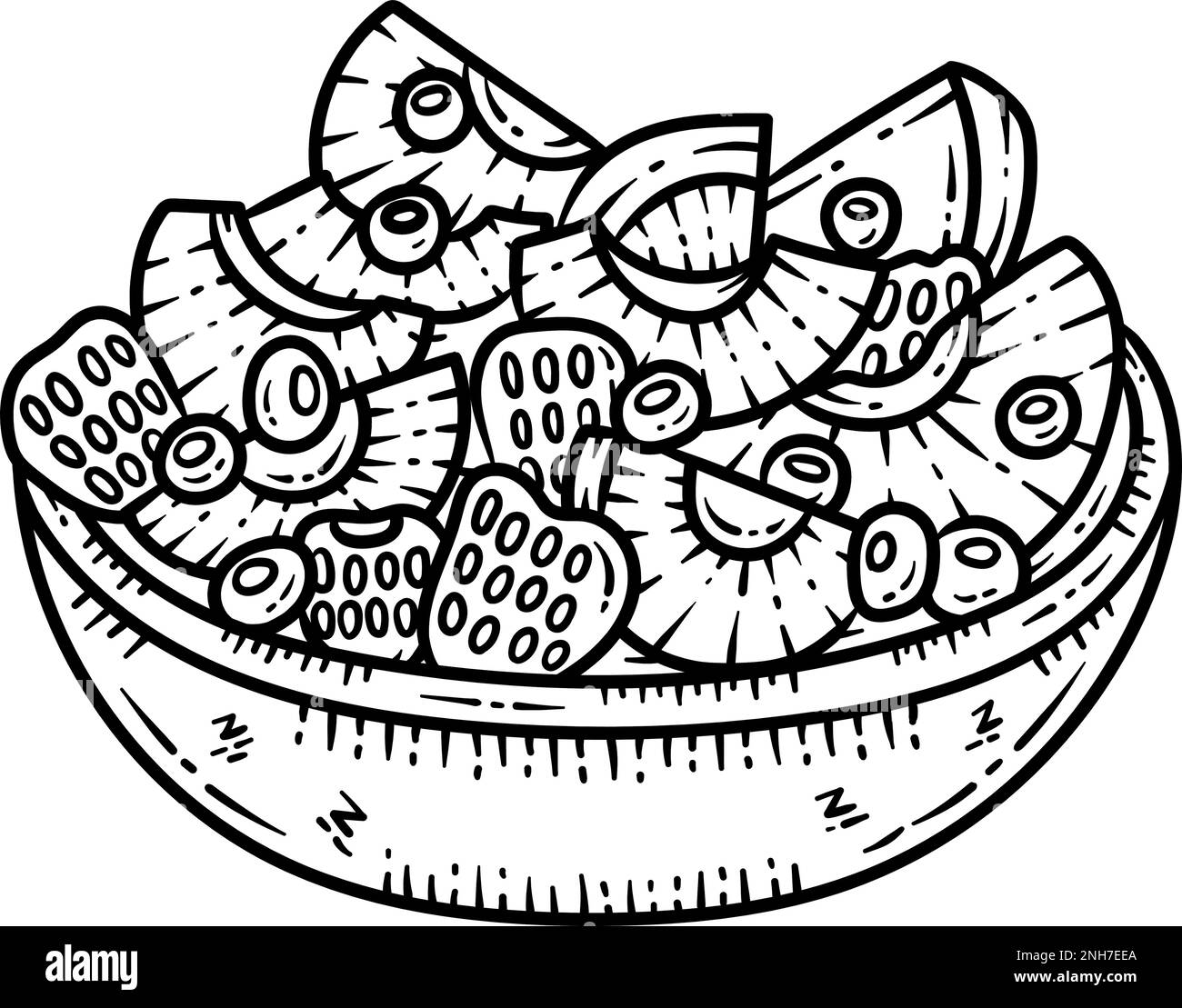 Page de coloriage Art de la ligne salade de fruits d'été Illustration de Vecteur