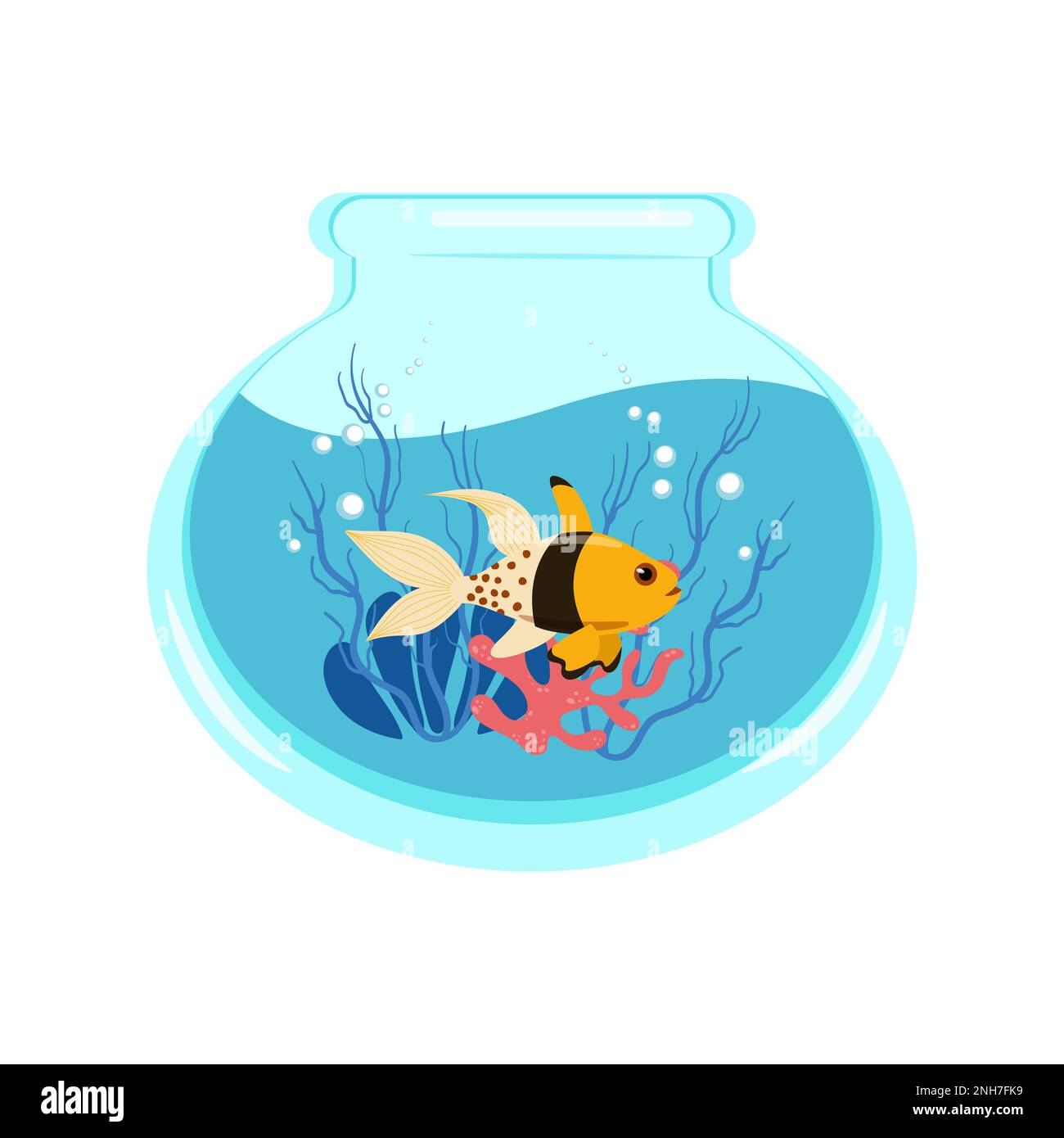 Poissons rouges dans un aquarium avec des coraux et des algues, illustration vectorielle d'un aquarium dans un style plat. Imprimé pour les vêtements Illustration de Vecteur