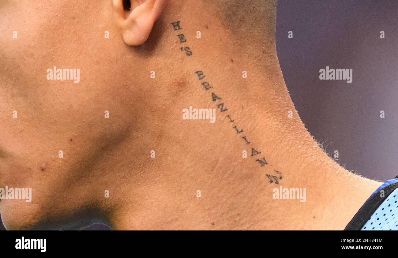 19 Fév 2023 - Tottenham Hotspur v West Ham United - Premier League - Tottenham Hotspur Stadium le tatouage de Tottenham Richarlison photographié pendant le match de Premier League contre West Ham. Image : Mark pain / Alamy Live News Banque D'Images