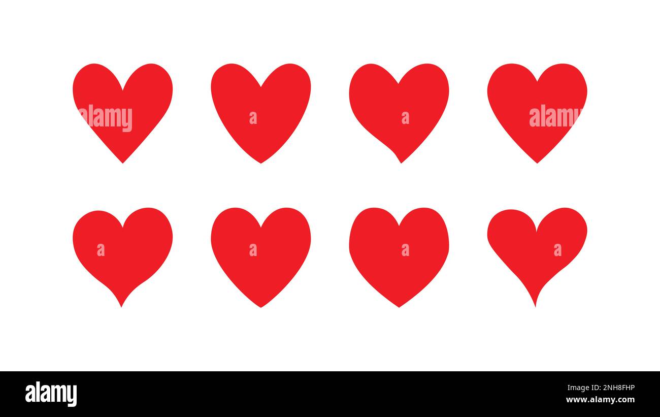 Jeu d'icônes de dessin animé plat rouge à coeur vectoriel. Love hearts bannière modèle élément décoratif pour mariage carte d'invitation isolée sur blanc. Abstrait romantique Illustration de Vecteur