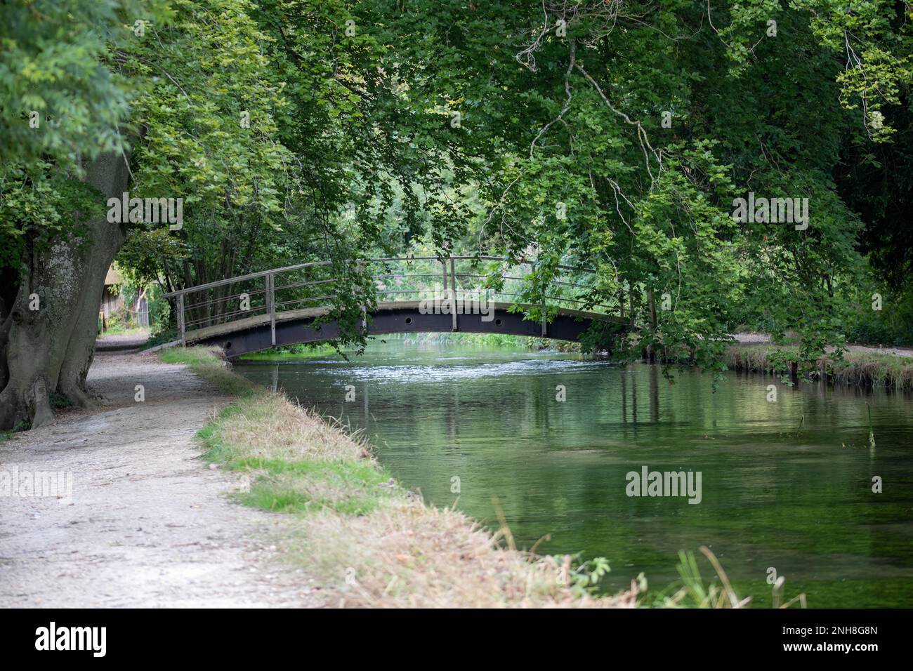 Pont au-dessus de la rivière Test Hampshire Angleterre avec des réflexions dans l'eau Banque D'Images