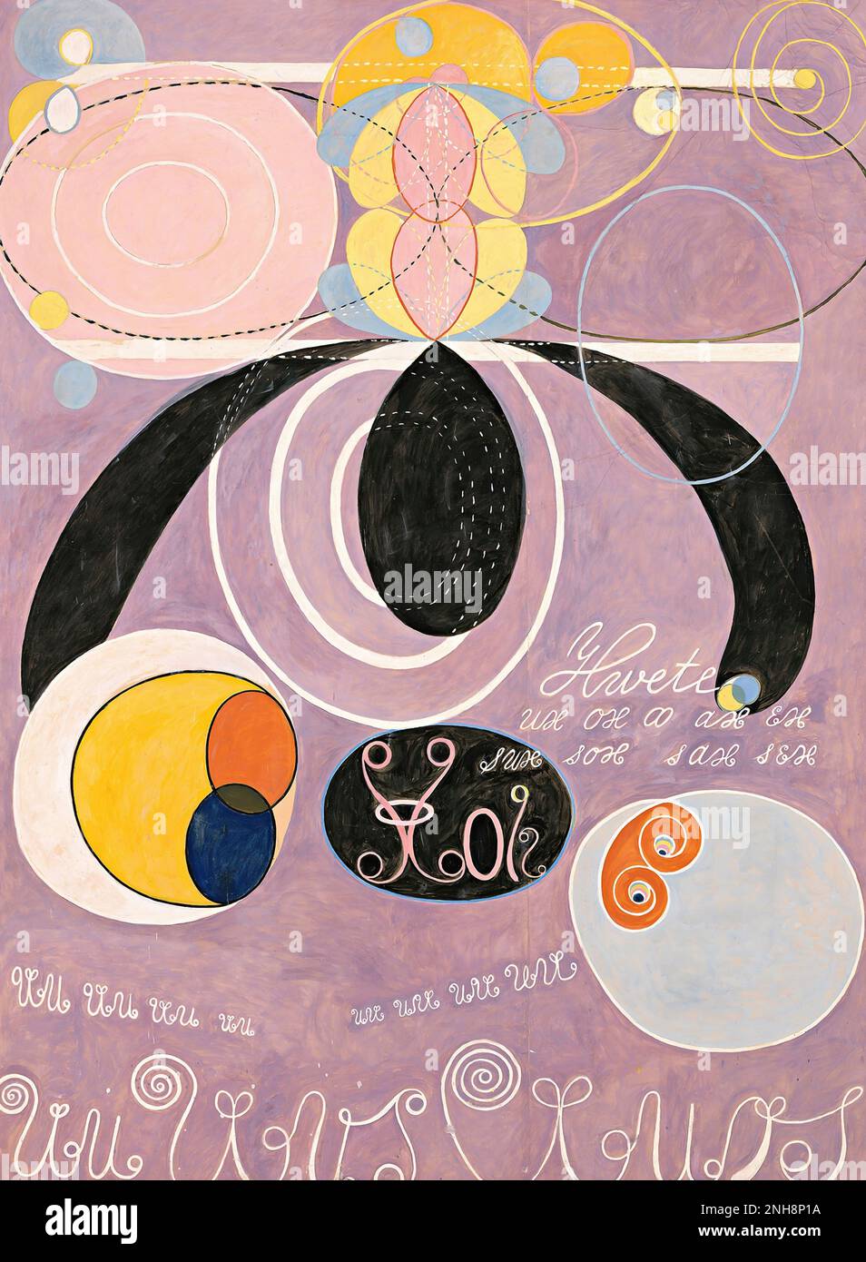 Hilma AF Klint les dix plus grands No.6, l'âge adulte 1907 dans cette peinture formes abstraites dansent les unes autour des autres dans une brume rose, bleu, et jaune. Banque D'Images