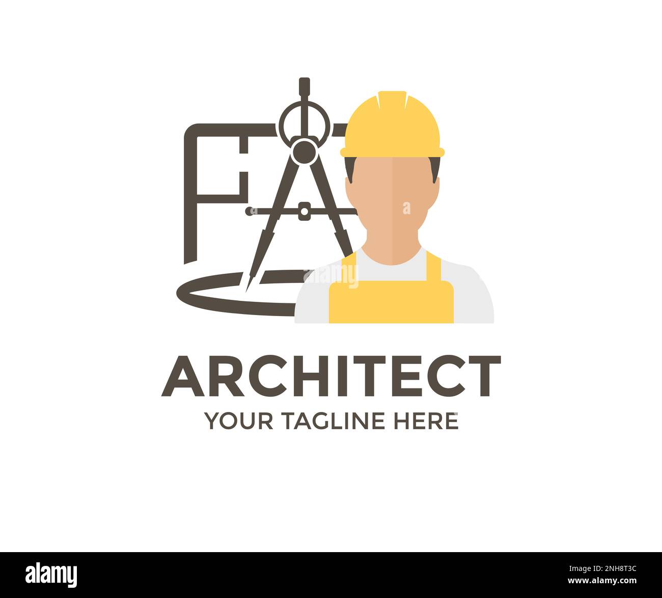 Architecte dans le casque et la maison plans logo conception. Profil de personne, symbole d'avatar, icône Homme. Vecteur de travailleur de service d'architecte professionnel masculin. Illustration de Vecteur