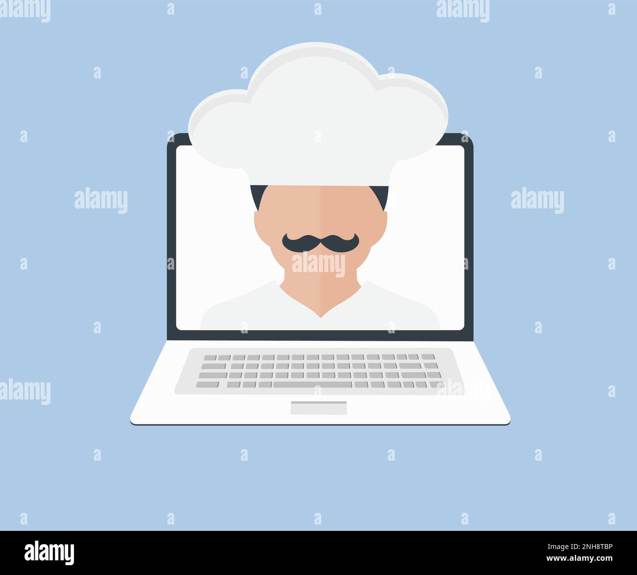 Vidéo culinaire, chaîne ou blog avec design de la classe de cuisine en ligne. Chef cuisinier préparant. Concept de la journalisation virtuelle, du blogging et du contenu. Illustration de Vecteur