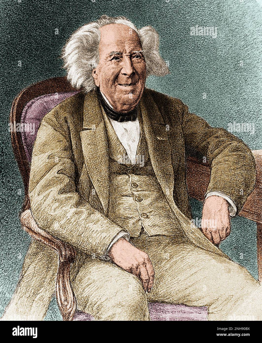 Michel Chevreul (1786-1889) était un chimiste français qui est crédité de la découverte de l'acide margarique et de la conception d'une forme précoce de savon à base de graisses animales et de sel. Il a découvert la composition de la stéarine, une substance blanche trouvée dans les parties solides de la plupart des graisses animales et végétales, et l'oléine, la partie liquide de toute graisse, et d'isoler les acides stéarique et oléique, dont il a inventé les noms. Ce travail a conduit à d'importantes améliorations dans les processus de fabrication de bougies. Banque D'Images