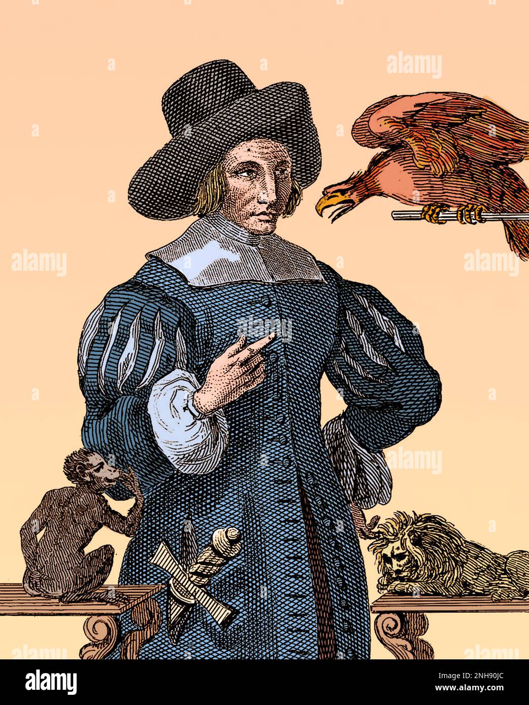 Mary Frith (1584-1659), également connue sous le nom de Moll (ou mal) Cutnenfer, était une célèbre poche de pickpocket et clôture du monde souterrain de Londres. Elle portait des vêtements pour hommes, gardait des perroquets, condait du mastiff et était la première femme anglaise connue pour fumer. Plusieurs pièces ont été écrites à son sujet au cours de sa vie. La vie de Mme Mary Frith, une biographie sensationnelle écrite trois ans après sa mort, a contribué à la mythologie. De 'Collection de quatre cents portraits de personnages remarquables, excentriques et notoires', vers 1880. Colorisé. Banque D'Images
