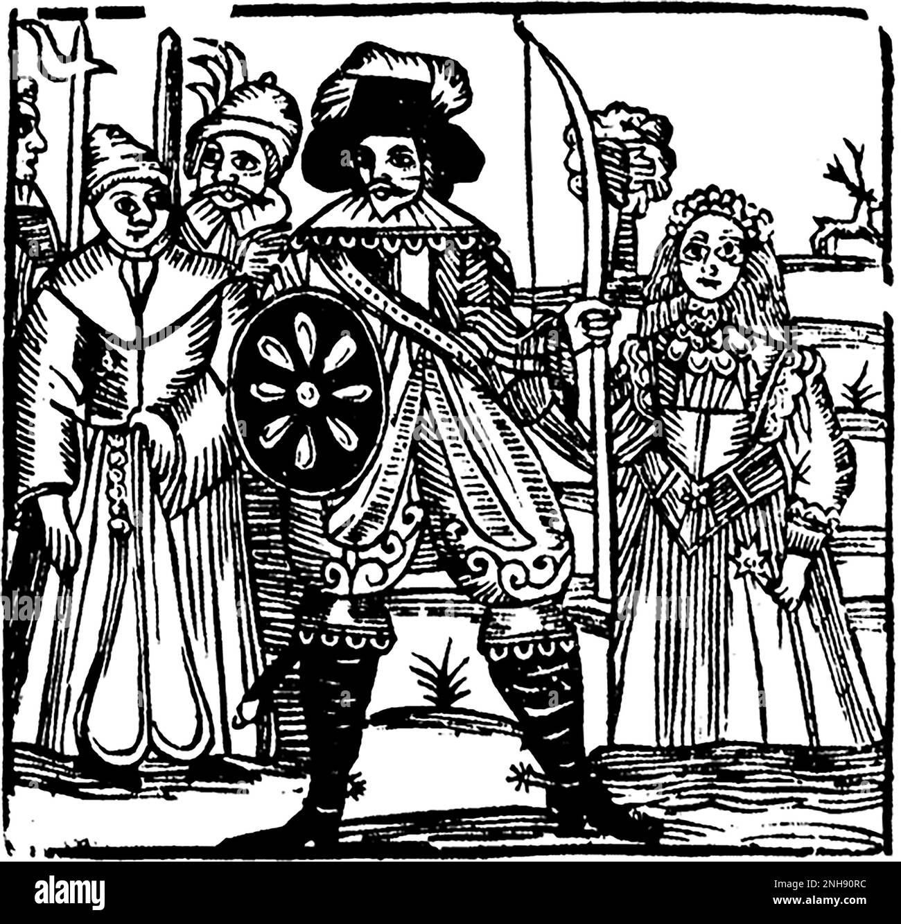 Robin Hood et Maid Marion, vers 16th ou 17th C. Robin Hood était une figure populaire à la fin du Moyen-âge, qui aurait volé les riches et donné aux pauvres. Les ballades les plus connues avec lui sont du 15th siècle. Banque D'Images