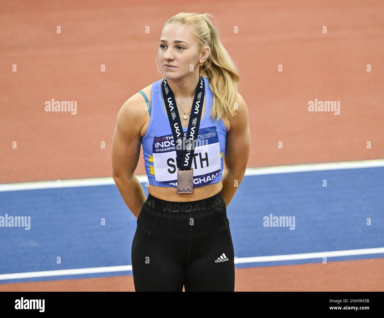Birmingham, Royaume-Uni, 19 février 2023. Jodie SMITH, de Windsor Slough Eton & Hounslow AC, termine troisième au Womens long Jump à l'Indo britannique Athletics Banque D'Images