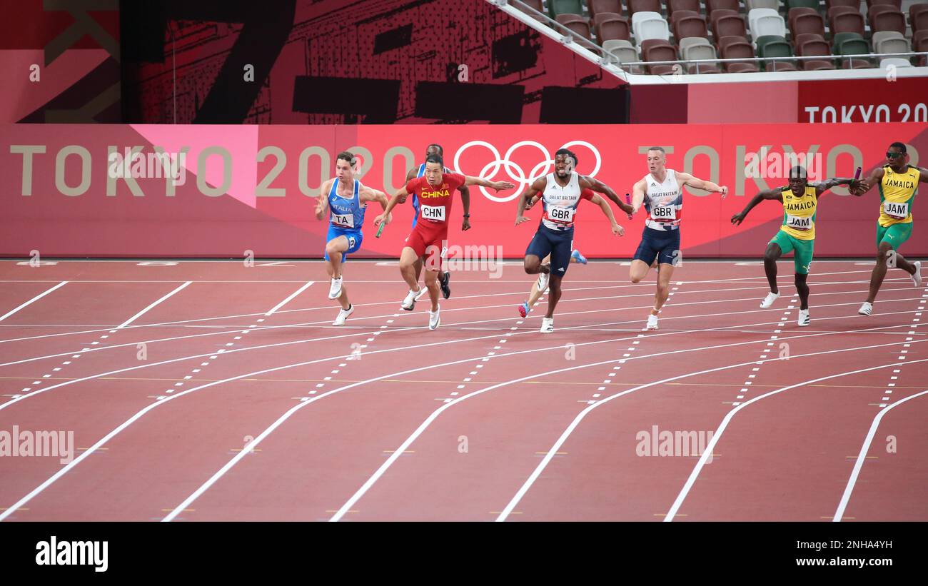 06 AOÛT 2021 - Tokyo, Japon: Filippo TORTU d'Italie dans la finale de relais Athletics 4 x 100m pour hommes aux Jeux Olympiques de Tokyo 2020 (photo: Mickael Chavet/RX) Banque D'Images