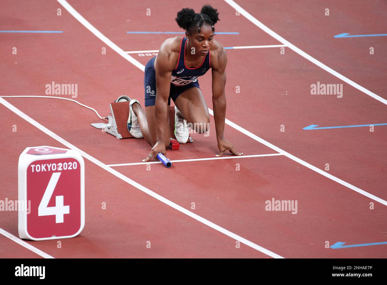 06 AOÛT 2021 - Tokyo, Japon: Carolle Zahi de France dans la finale du relais 4 x 100m des femmes athlétiques aux Jeux Olympiques de Tokyo 2020 (photo: Mickael Chov Banque D'Images