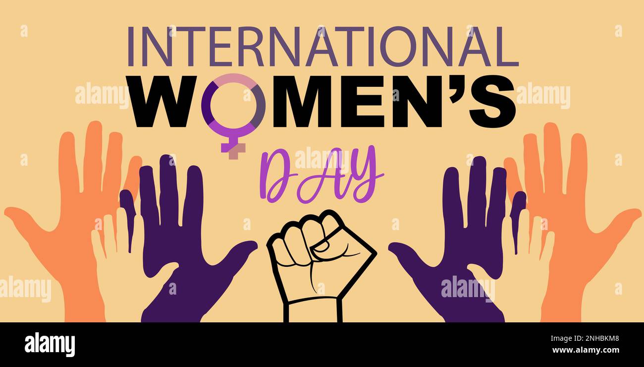 Affiche de la bannière de la Journée internationale des femmes. Le mouvement pour les droits des femmes. Les activistes du féminisme luttent pour les droits des femmes à la liberté, à l'indépendance et à l'eQU Illustration de Vecteur
