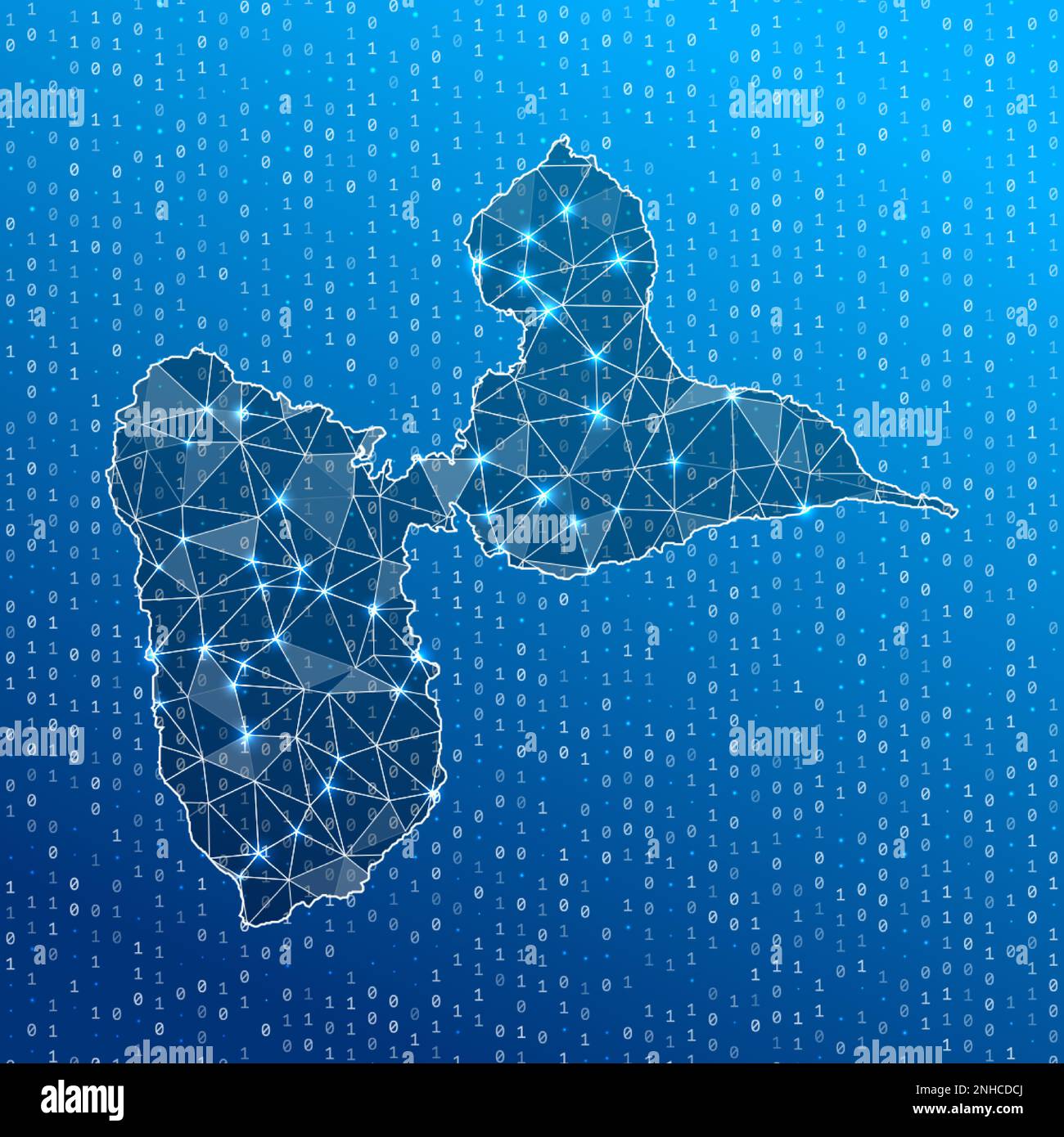 Carte du réseau de Grande-Terre. Carte des connexions numériques de l'île. Technologie, Internet, réseau, concept de télécommunication. Illustration vectorielle. Illustration de Vecteur