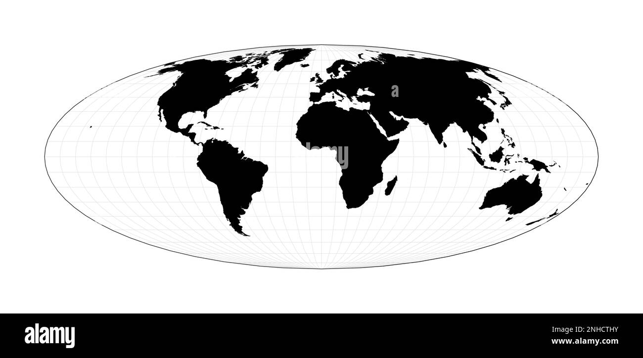 Carte abstraite du monde. Projection Bromley. Carte géographique du monde simple avec des lignes graticules. Illustration vectorielle. Illustration de Vecteur