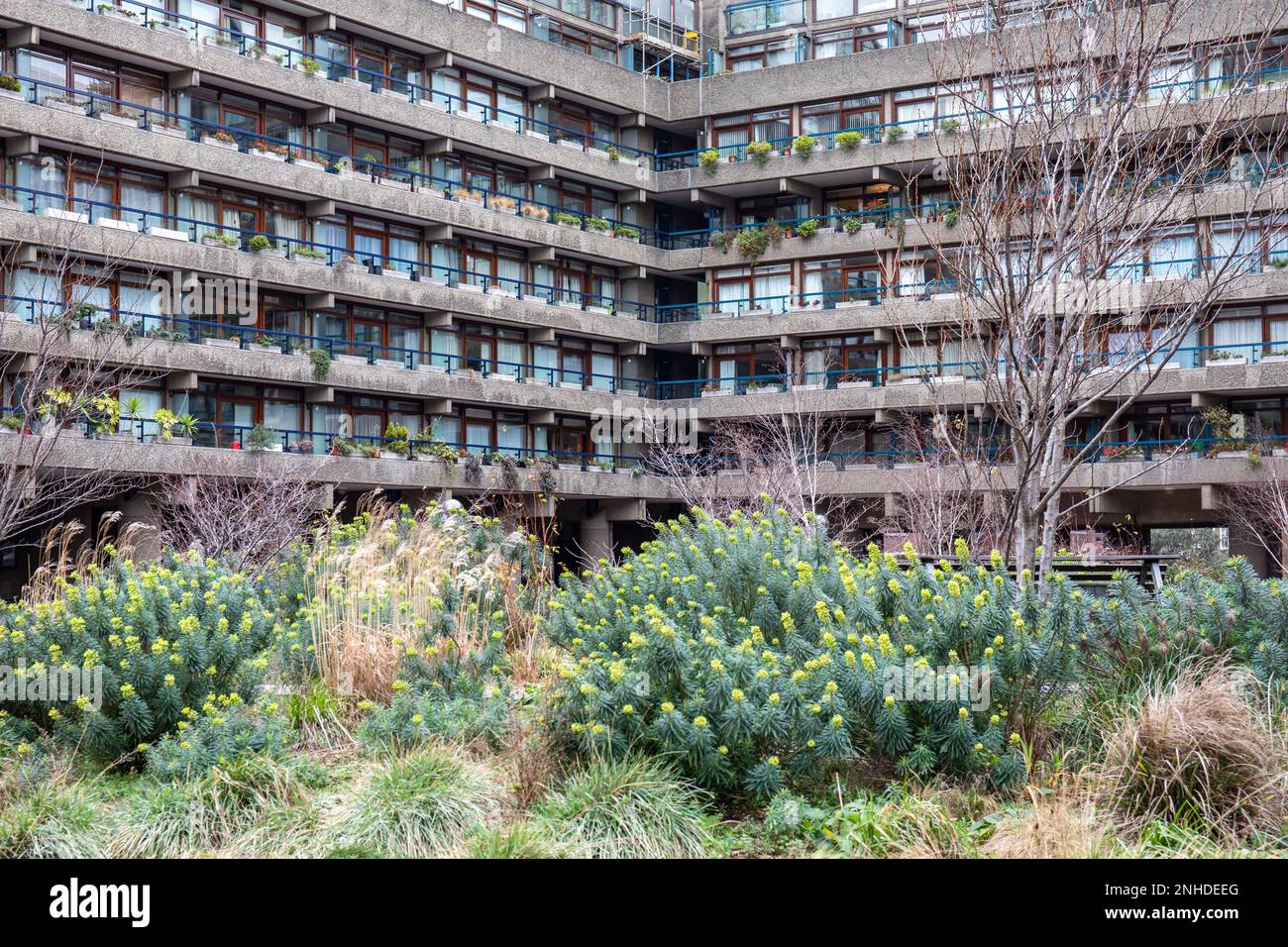 Barbican Estate zone verte à Londres, Angleterre Banque D'Images