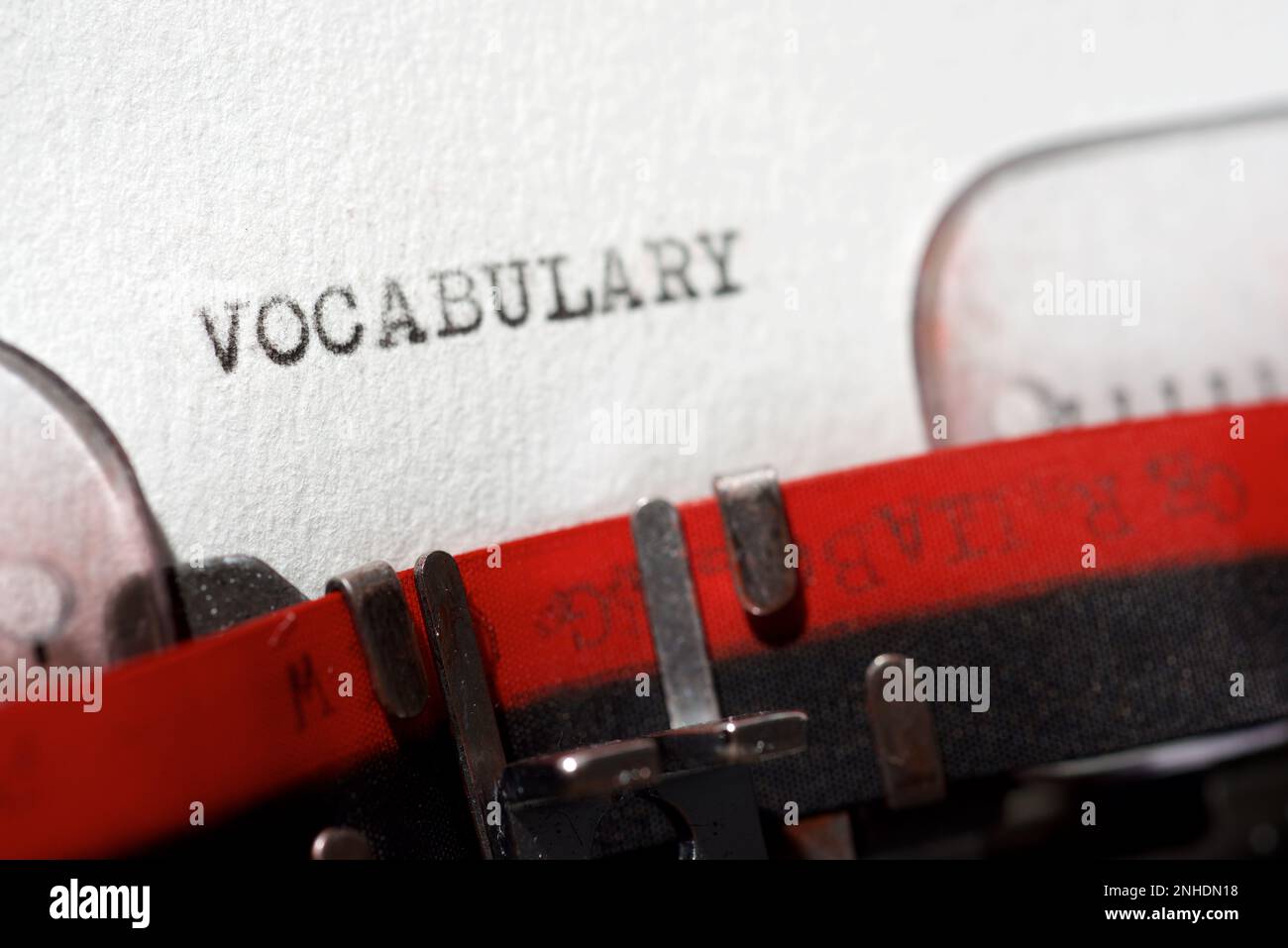 Mot de vocabulaire écrit avec une machine à écrire. Banque D'Images