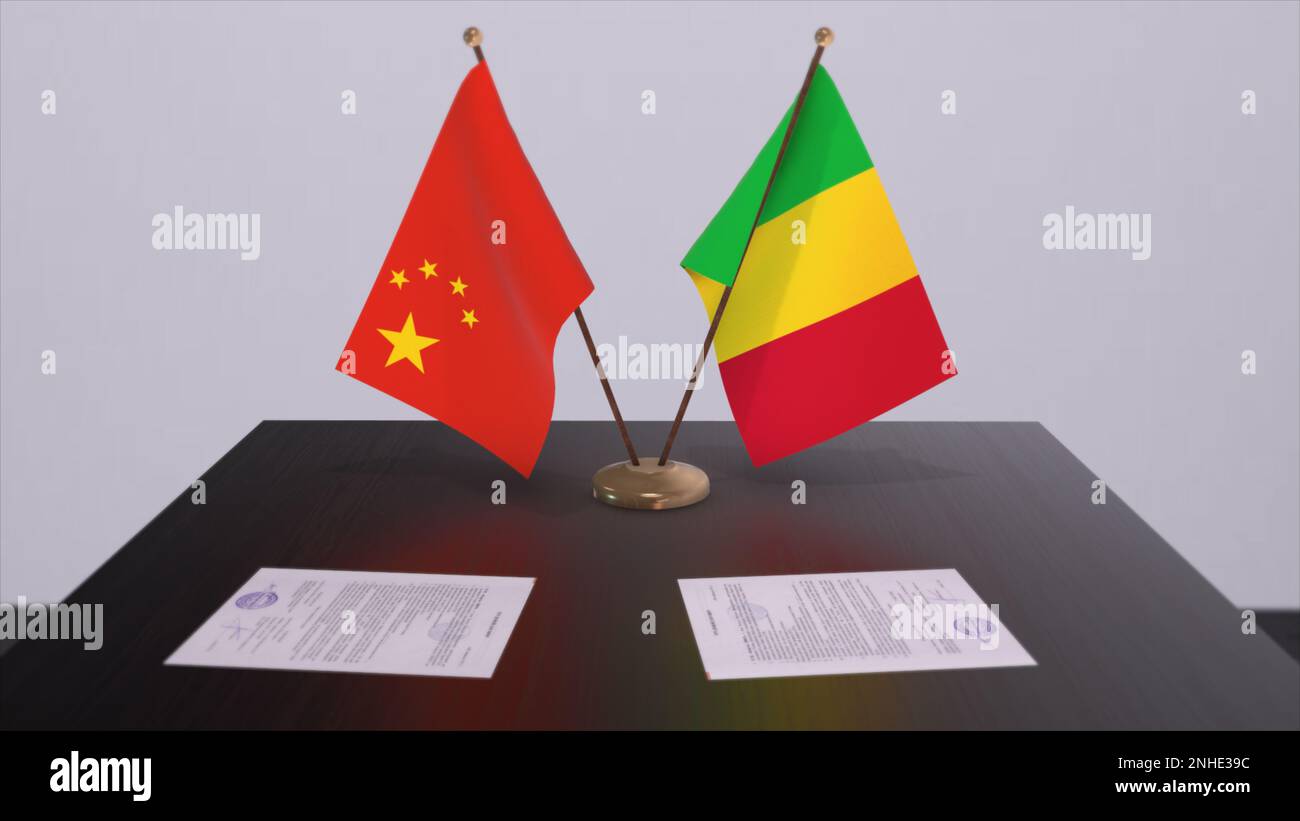 Le Mali et le drapeau de la Chine. Concept politique, accord de partenariat entre pays. Accord de partenariat des gouvernements 3D illustration. Banque D'Images