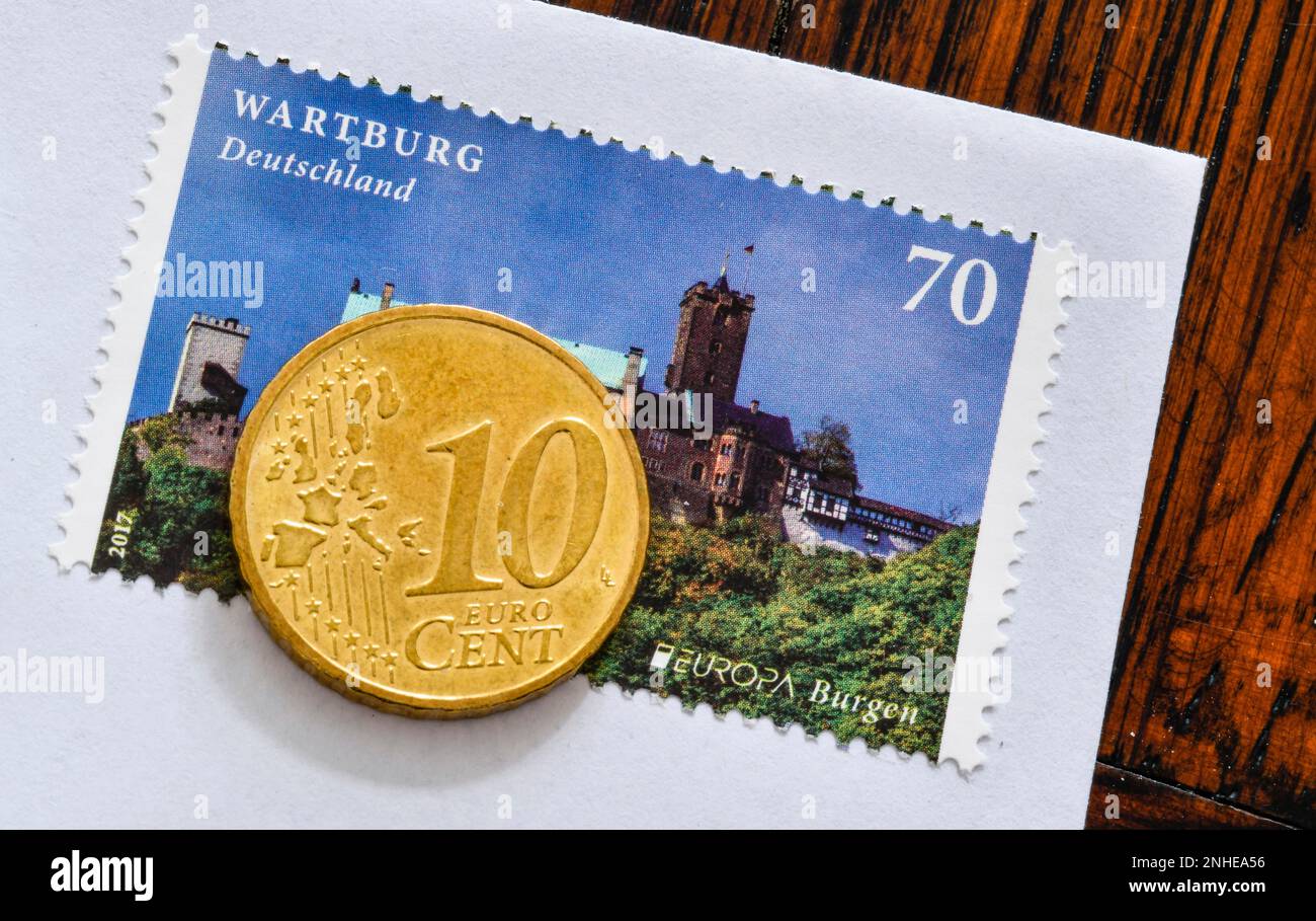 Timbre allemand de 70 cents et pièce de 10 cents Banque D'Images