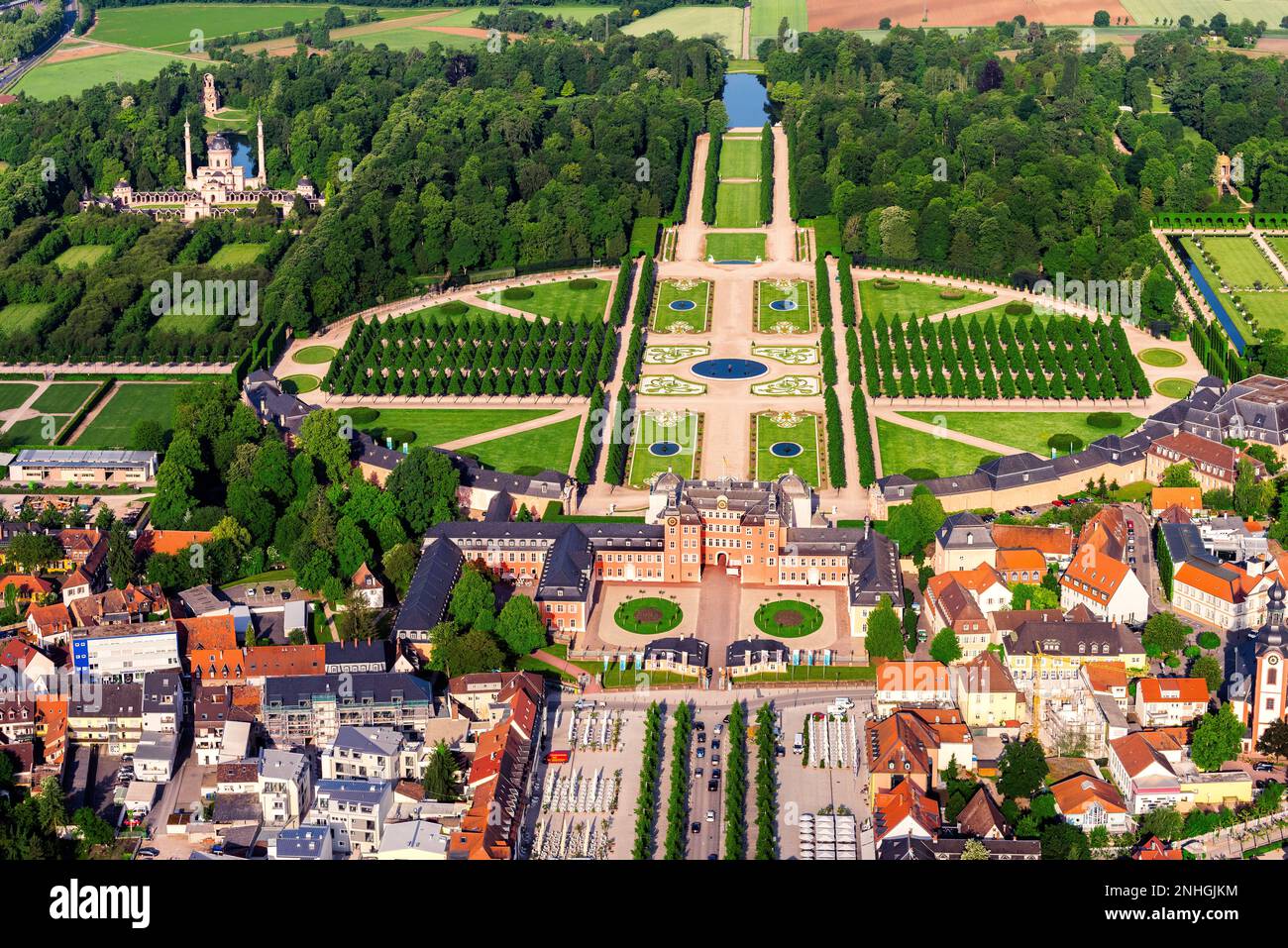 Schlossgarten Schwetzingen, vue aérienne Bade-Wurtemberg Allemagne Banque D'Images