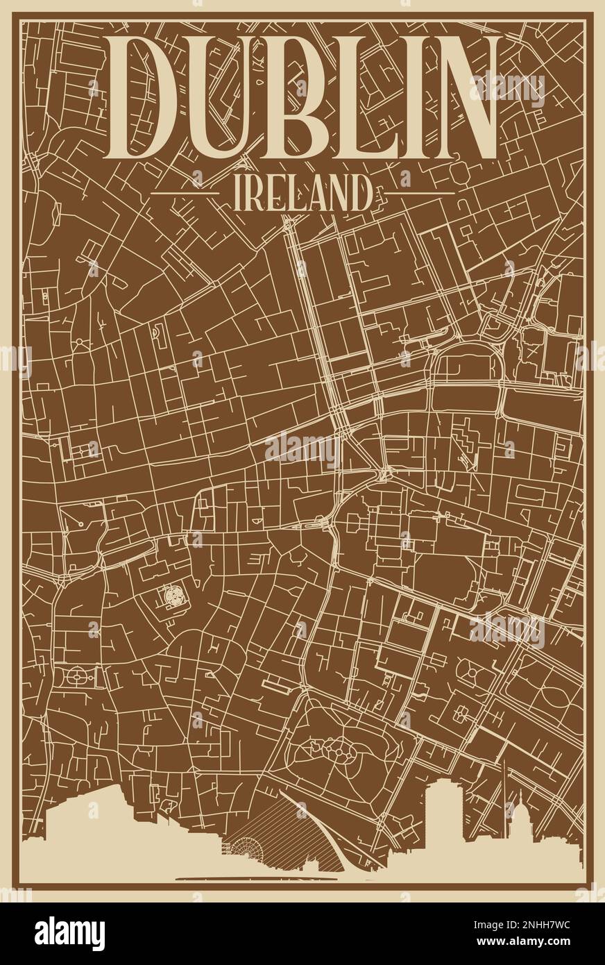 Affiche du réseau routier du centre-ville DE DUBLIN, IRLANDE Illustration de Vecteur