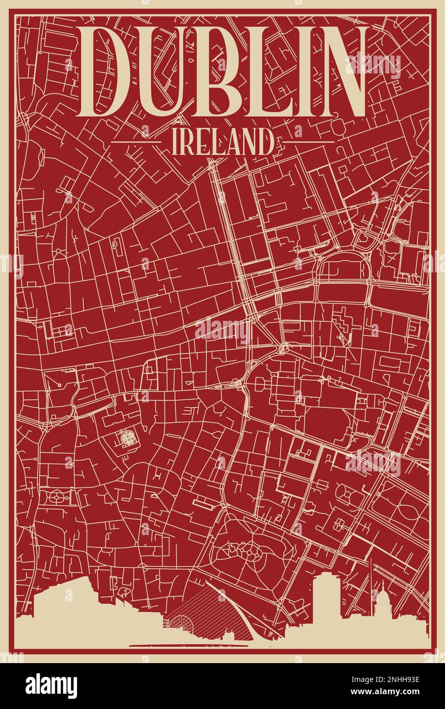 Affiche du réseau routier du centre-ville DE DUBLIN, IRLANDE Illustration de Vecteur
