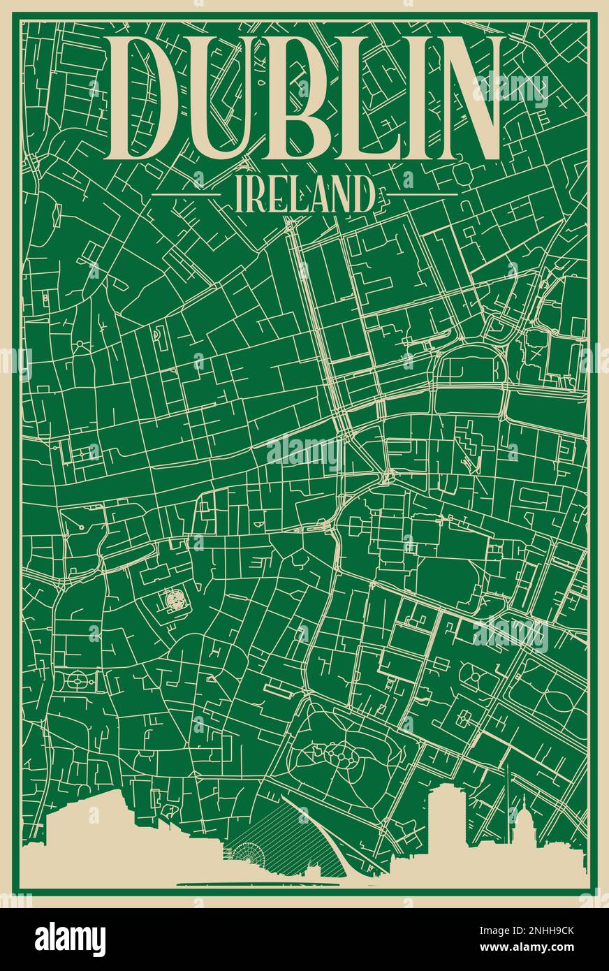 Affiche du réseau routier du centre-ville DE DUBLIN, IRLANDE Illustration de Vecteur